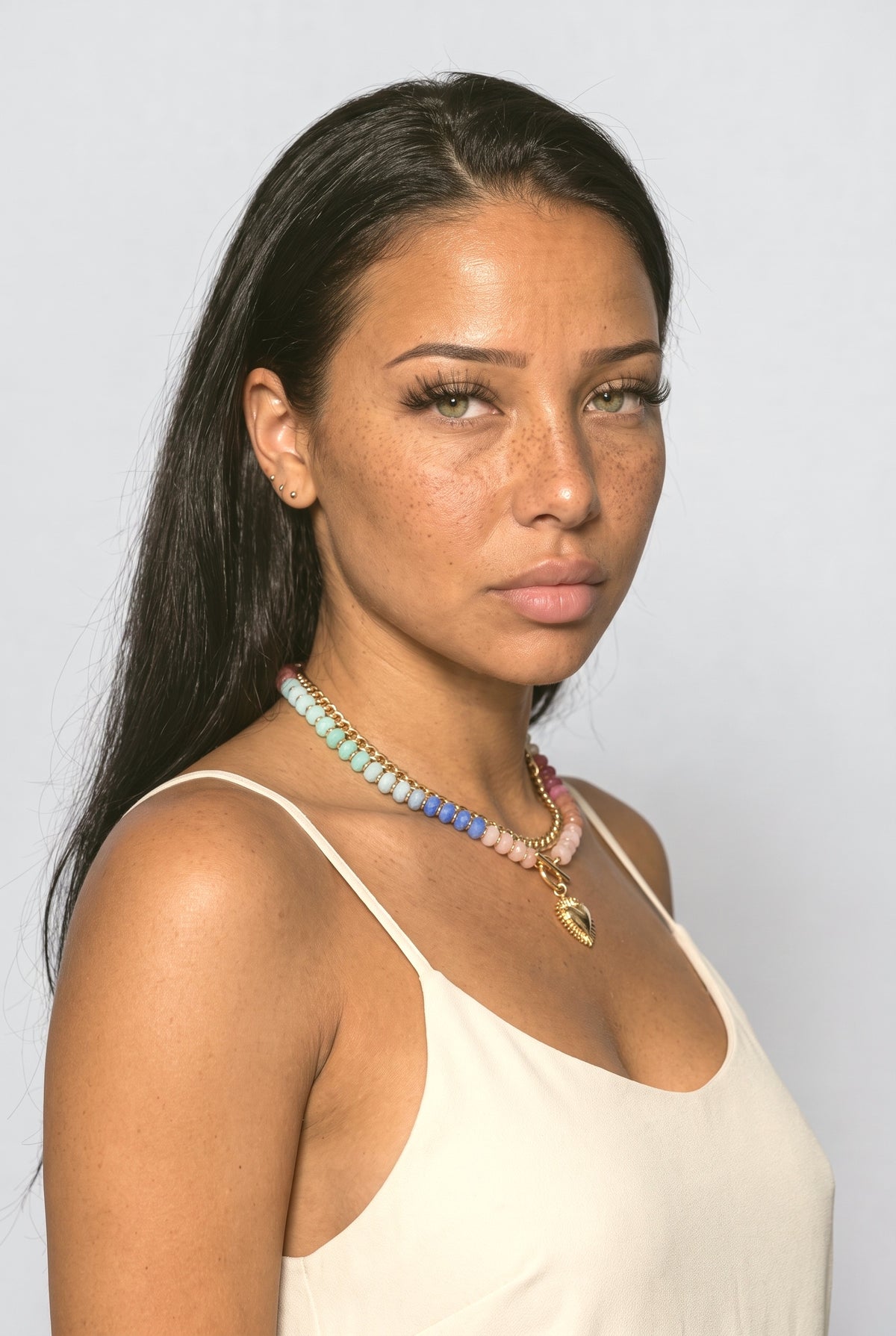 Multicolor Necklace, worn, shown to scale