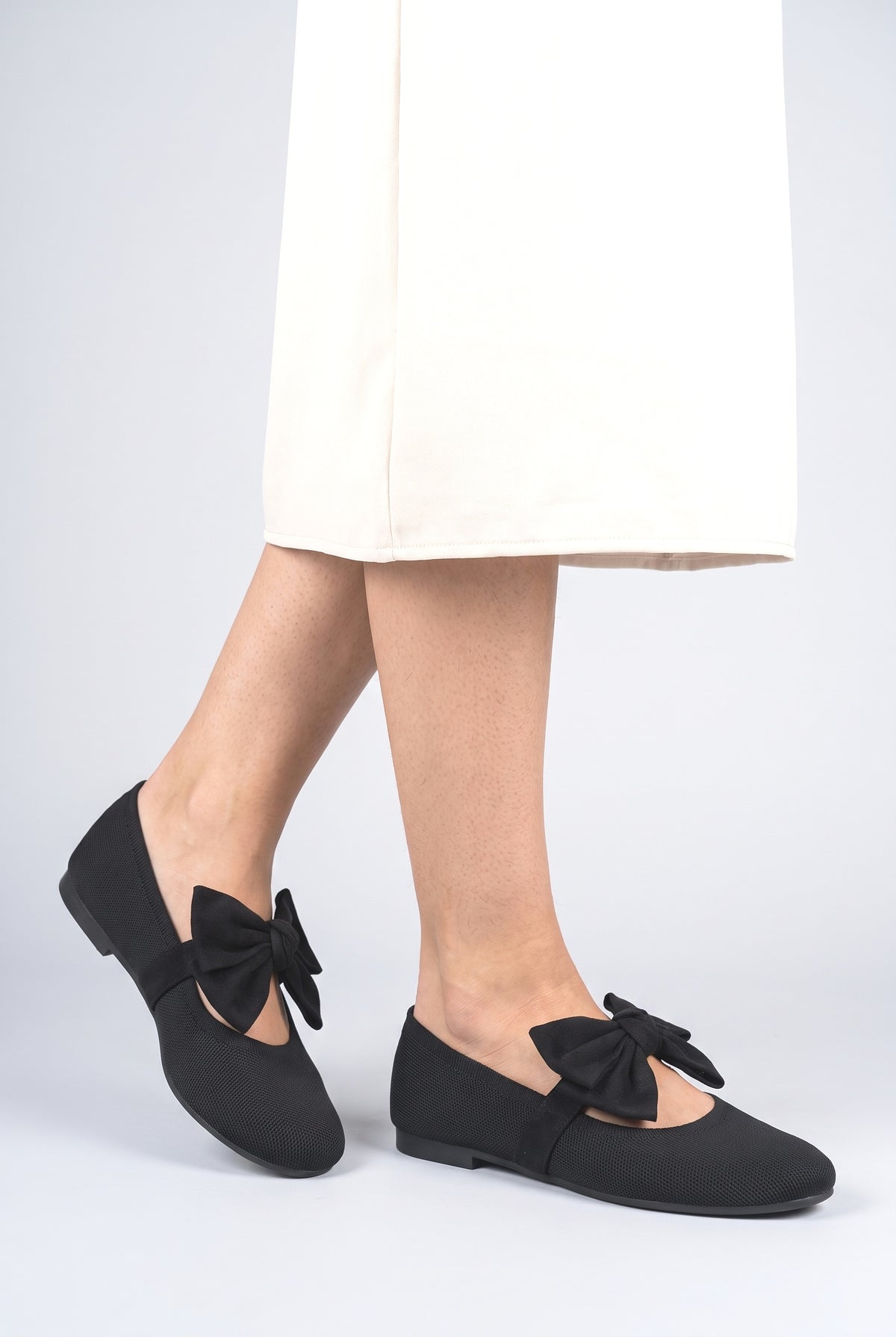 Knit Ballet Flats, worn, shown to scale