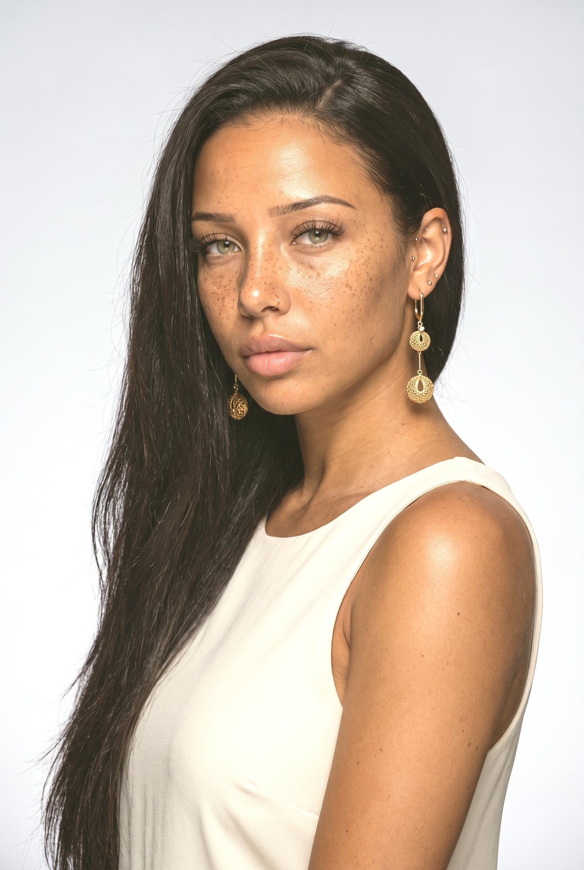 Drop Earrings, worn, shown to scale