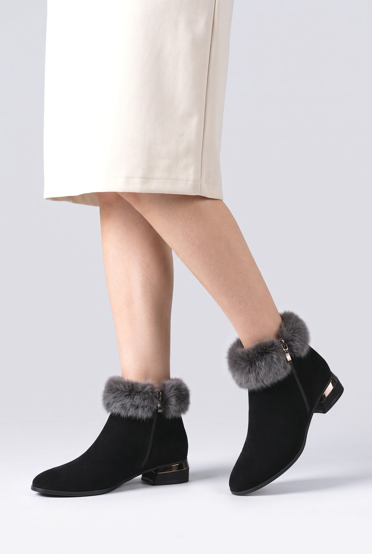 Black Ankle Boots, worn, shown to scale