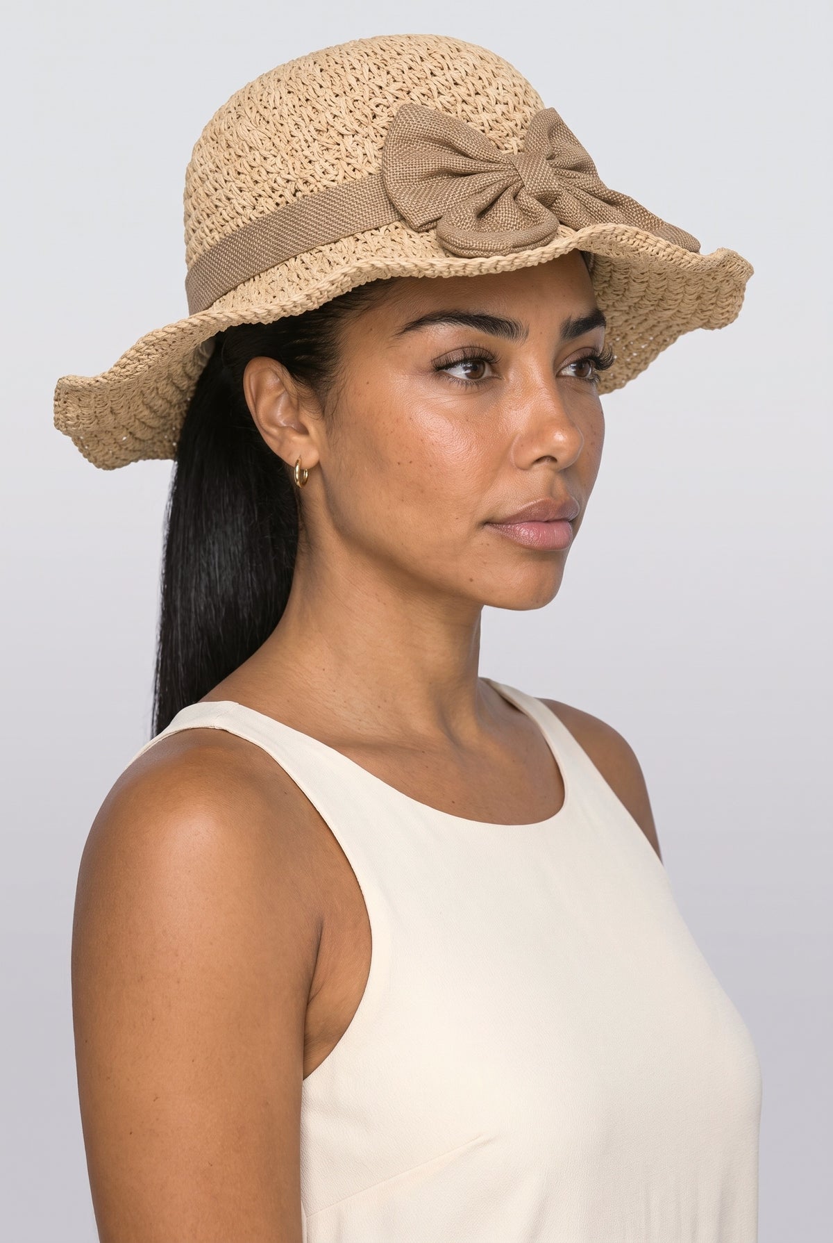 Beanie, worn, shown to scale