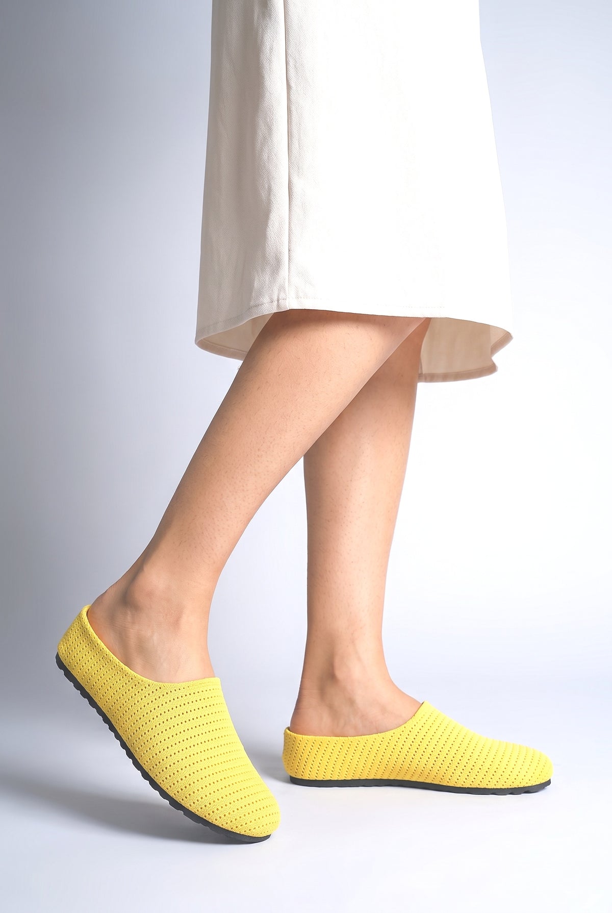 Knit Mule Shoes, worn, shown to scale