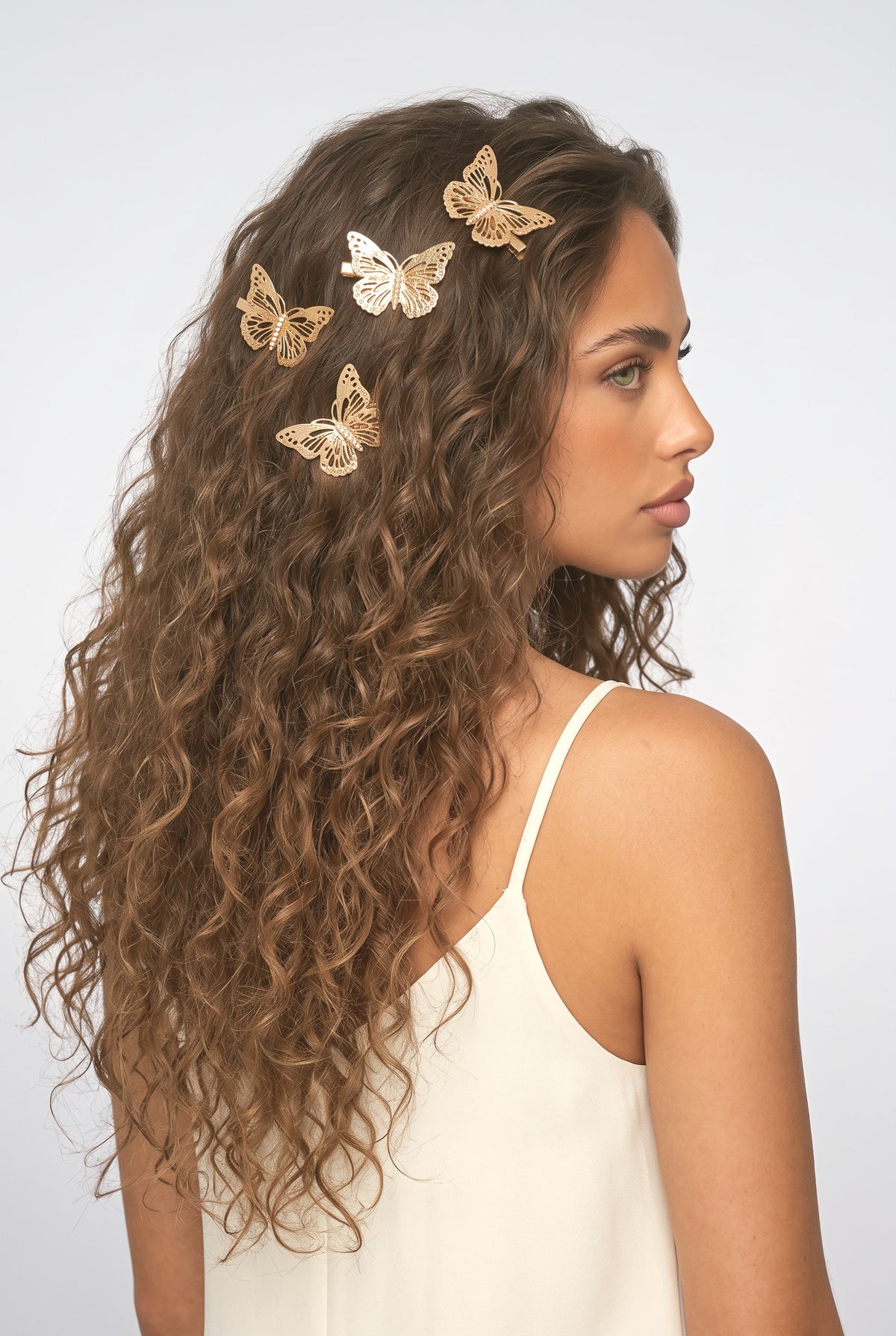 Butterfly Hairpin, worn, shown to scale