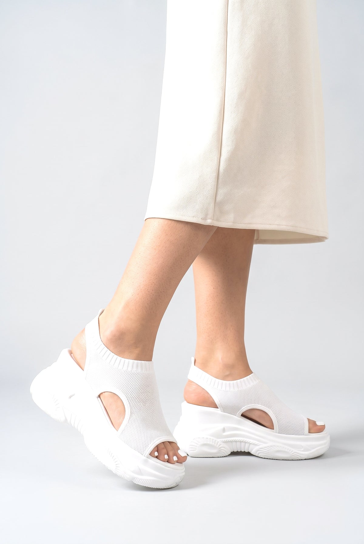 Platform Sandals, worn, shown to scale