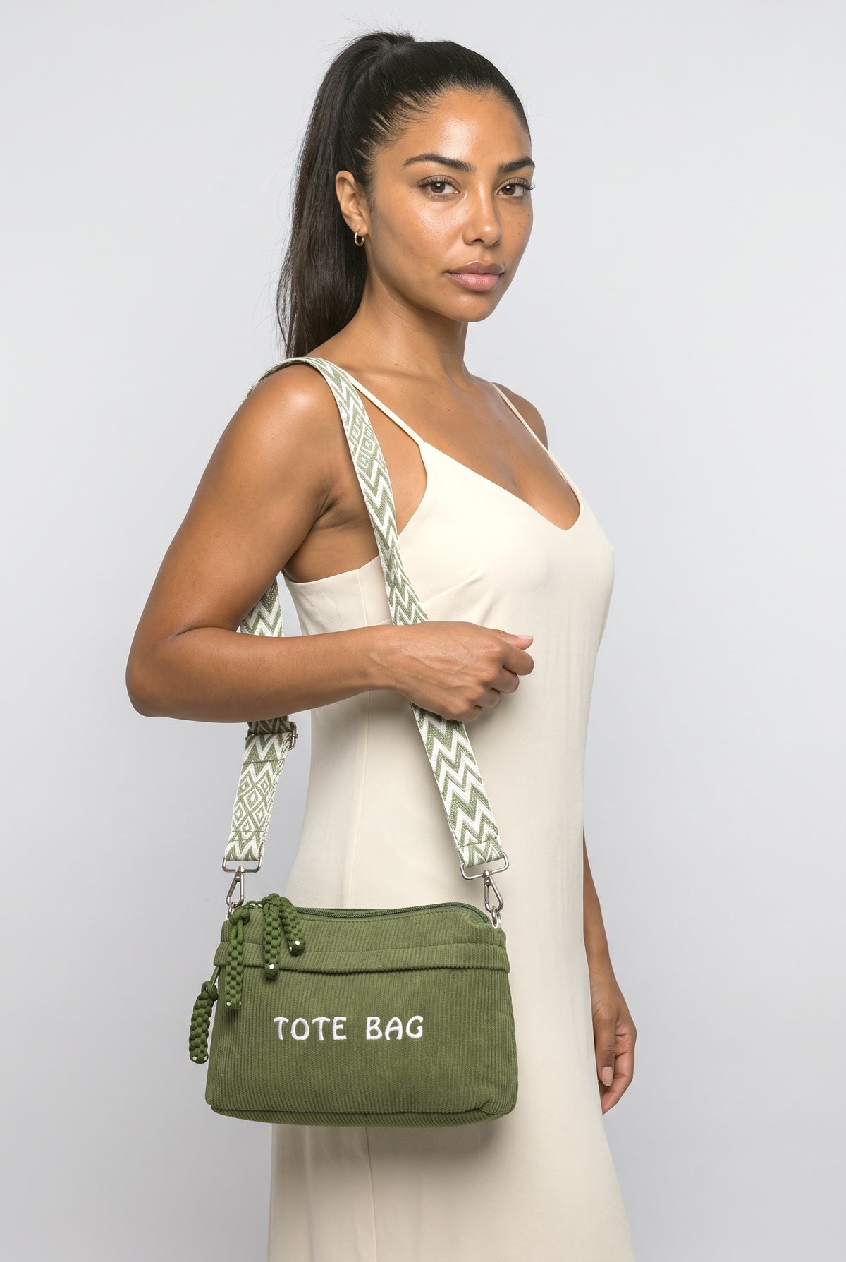 Crossbody Bag, worn, shown to scale