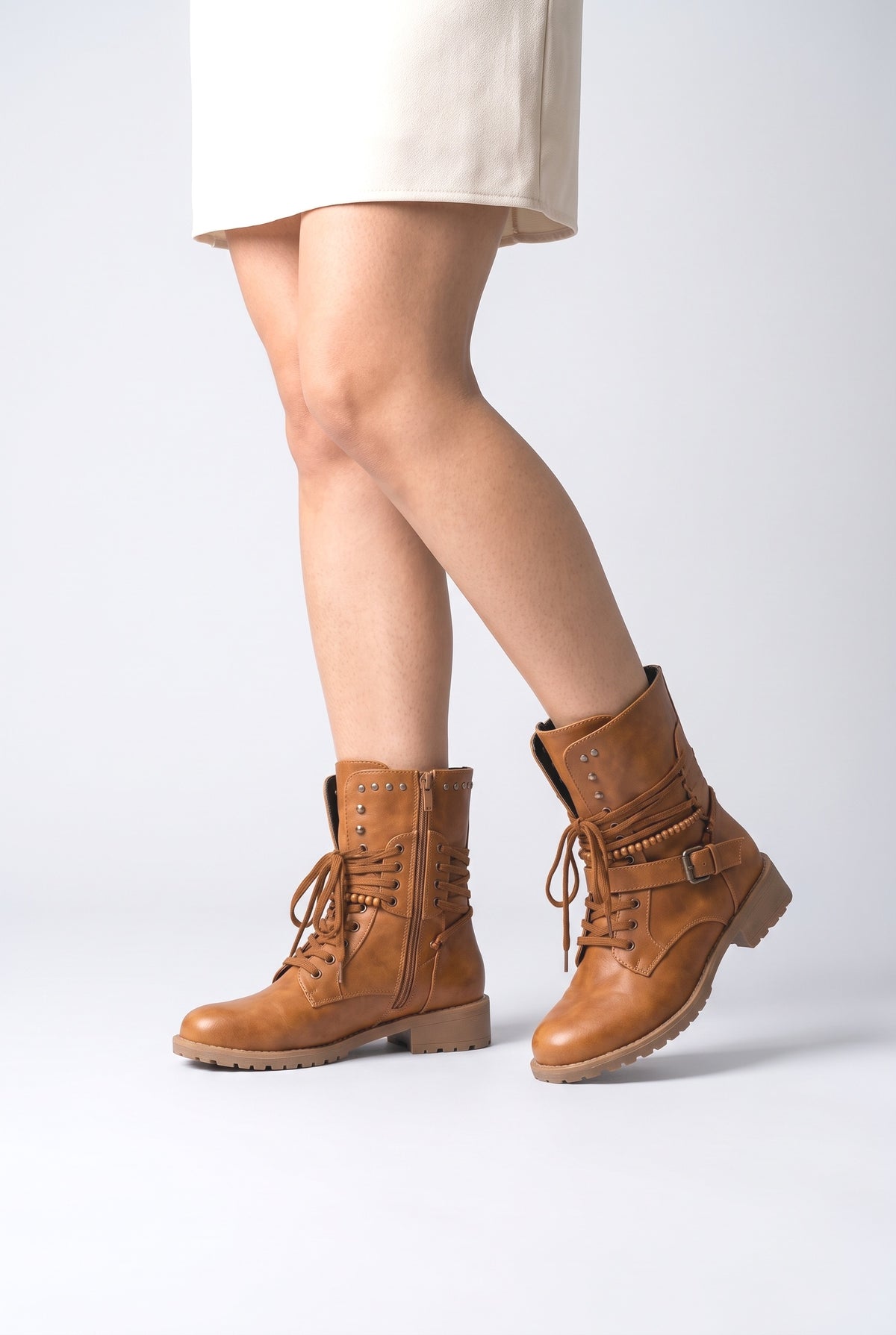 Lace Wrap Combat Boots, worn, shown to scale