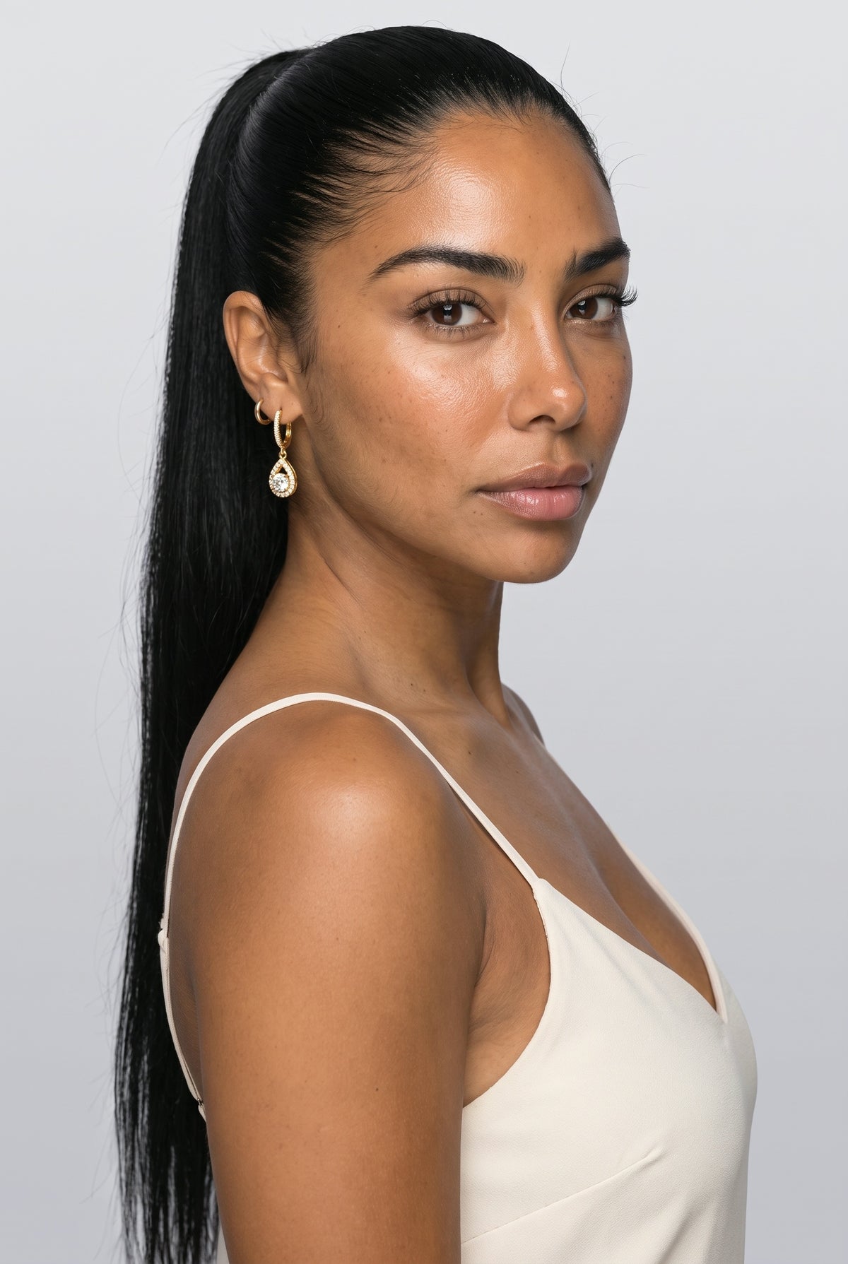 Drop Earrings, worn, shown to scale