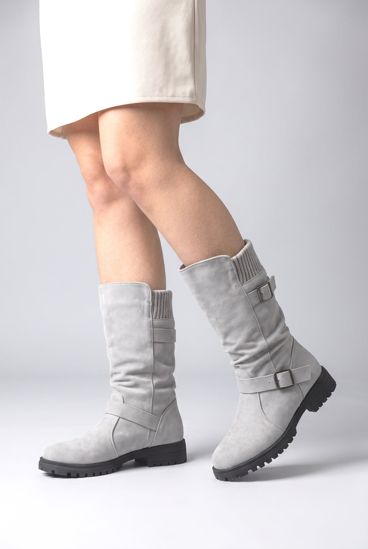 Ribbed Women's Boots, worn, shown to scale