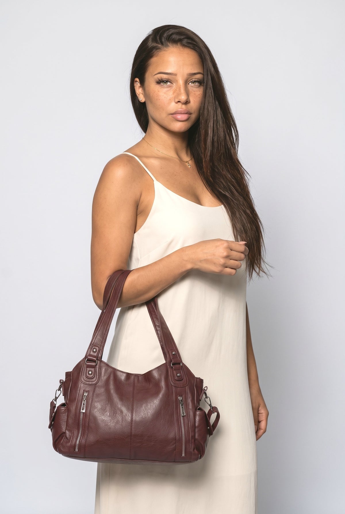 Shoulder Bag, worn, shown to scale