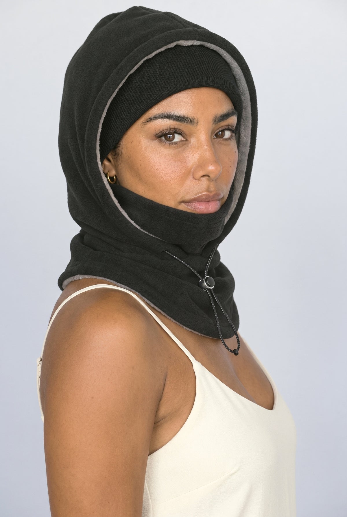 Beanie, worn, shown to scale