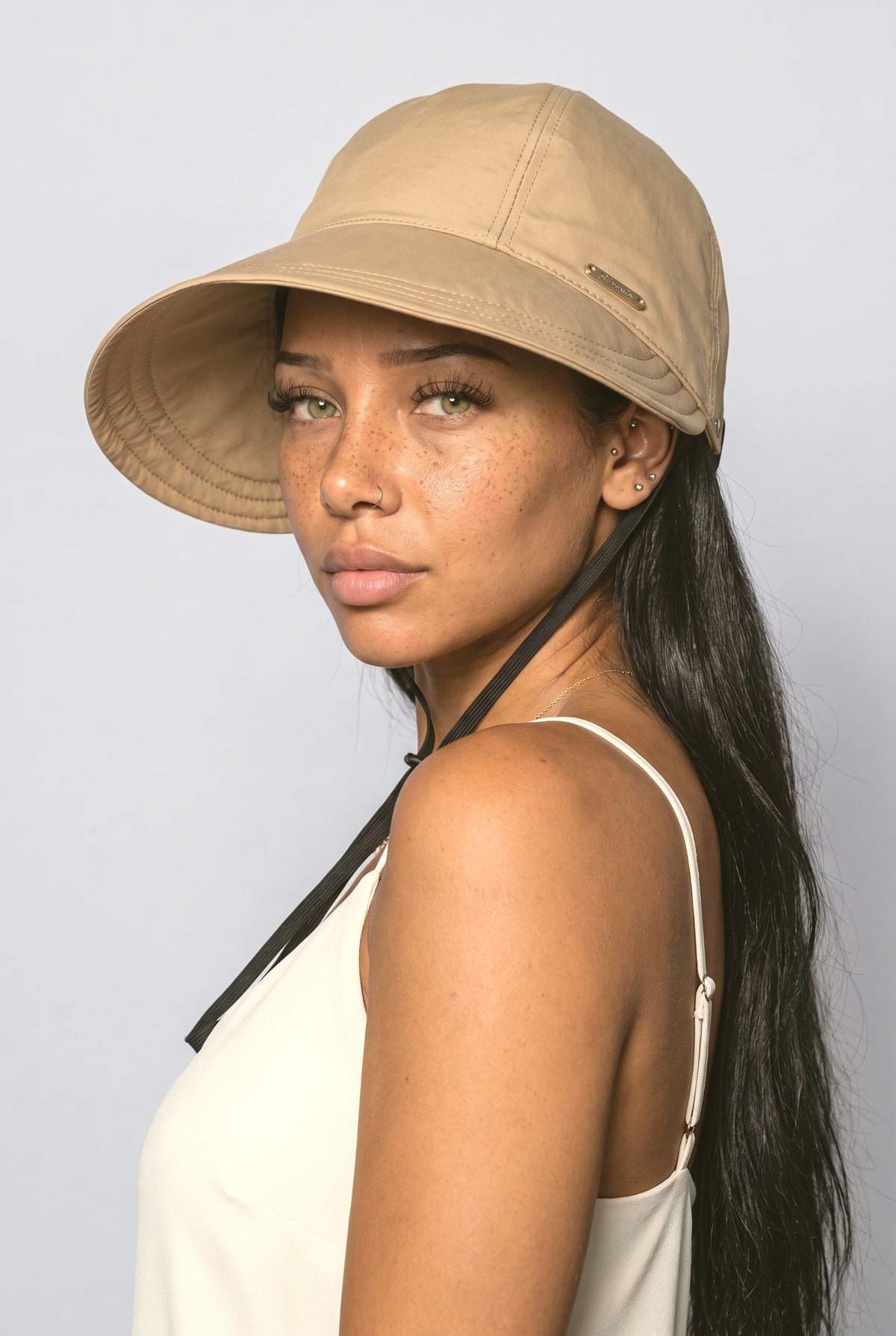Beanie, worn, shown to scale