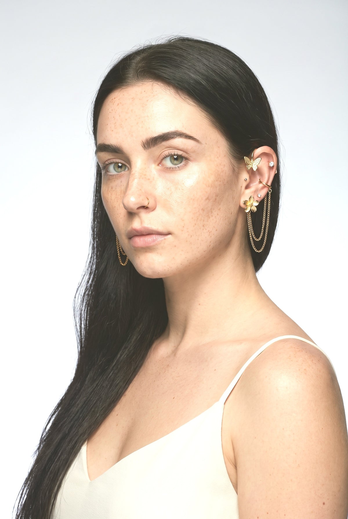 Stud Earrings, worn, shown to scale