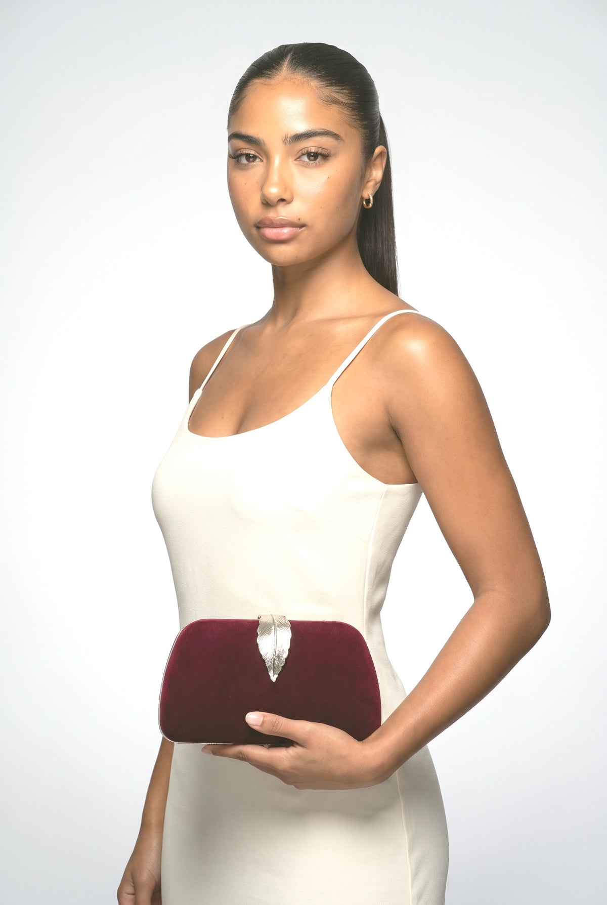 Black Clutch Party Storage Dinner Bag, worn, shown to scale