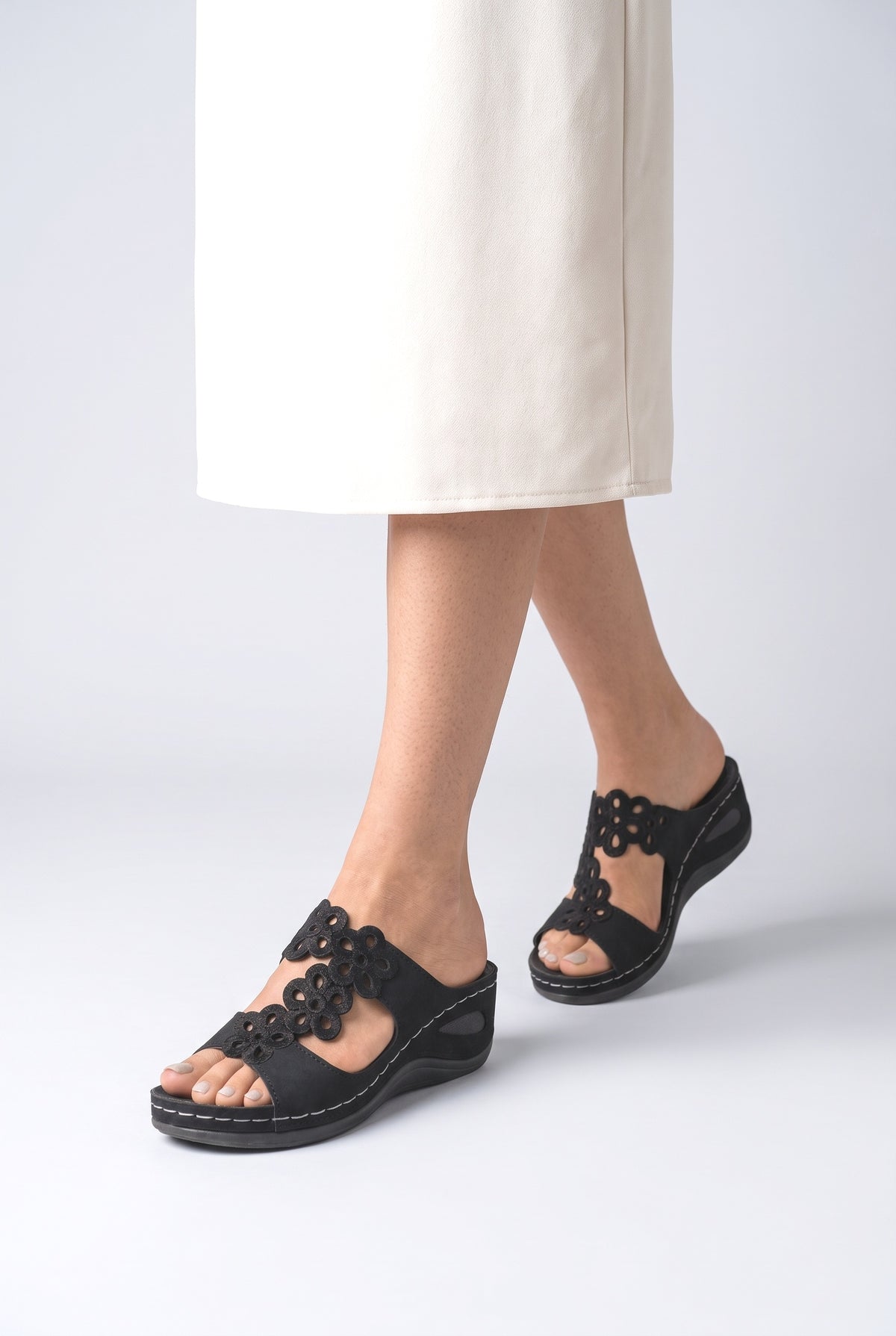 Floral Platform Sandals, worn, shown to scale