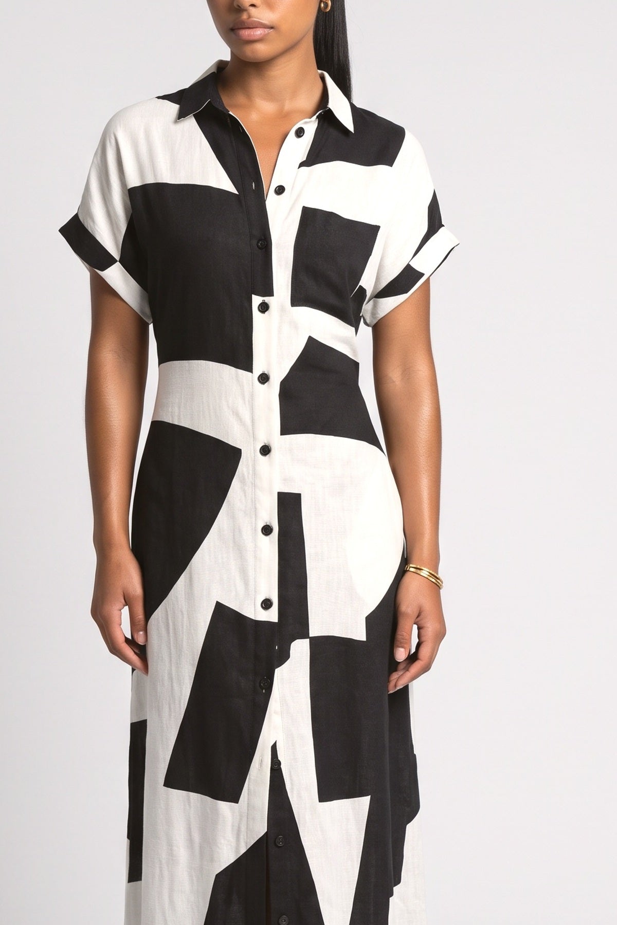 White Geometric Maxi Dress, fabric detail