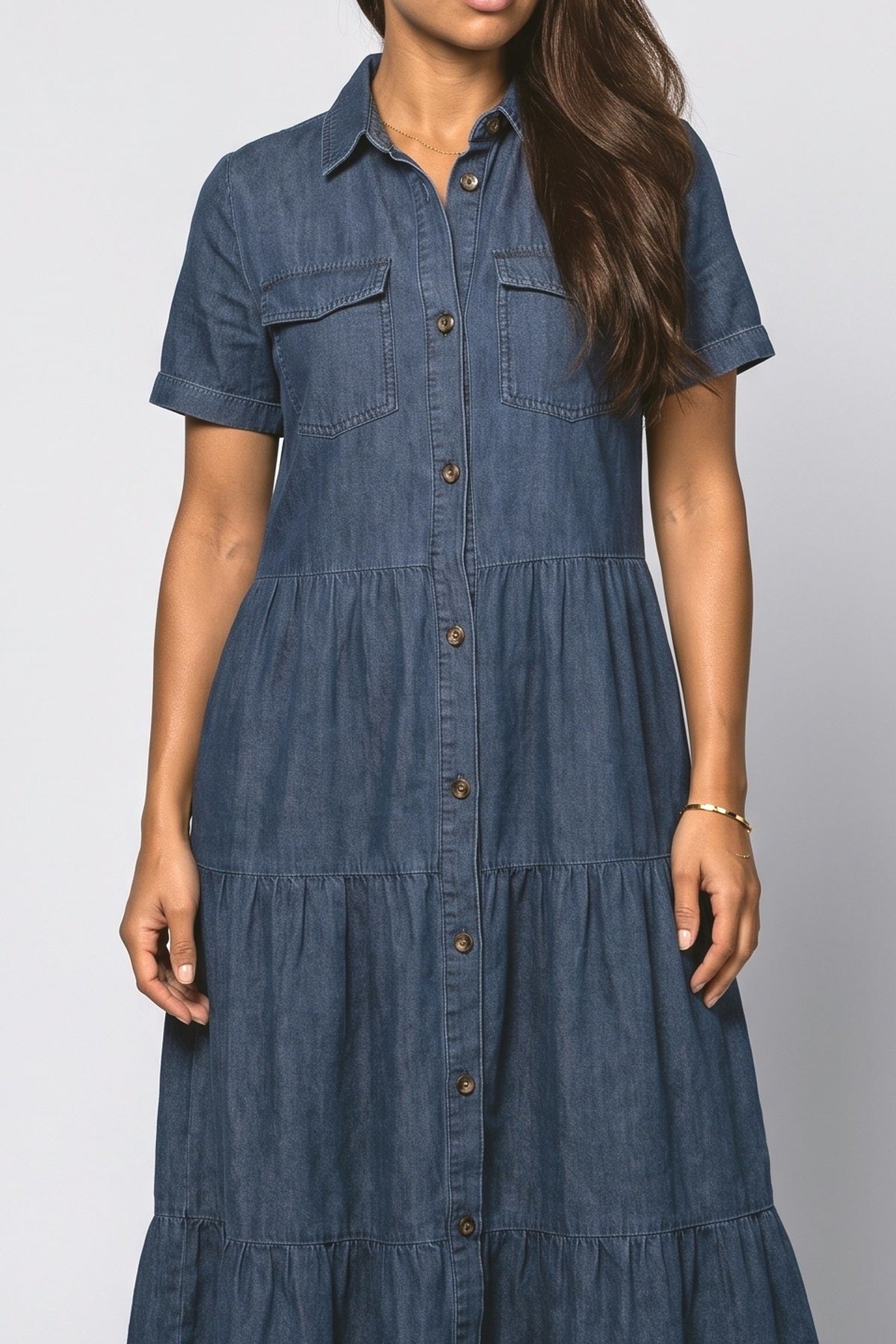 Denim Tiered Maxi Dress, fabric detail