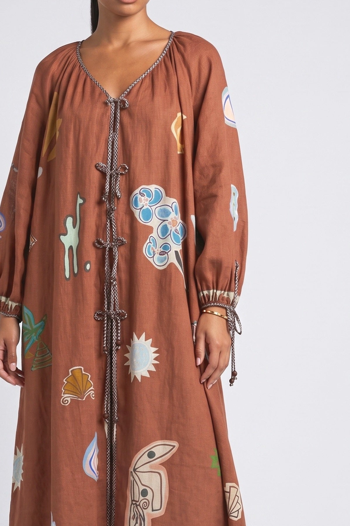 Floral Linen Midi Dress, fabric detail
