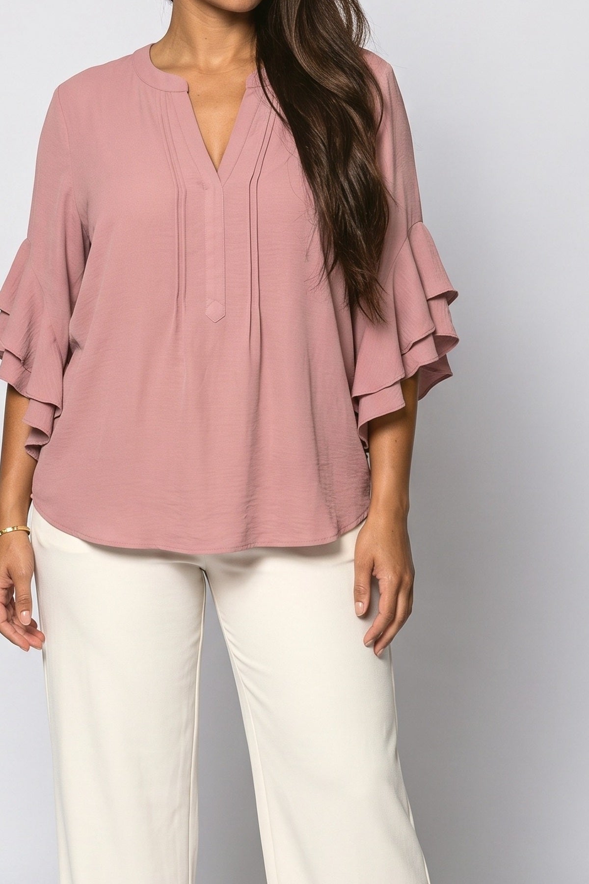V-Neck Ruffle Blouse, fabric detail