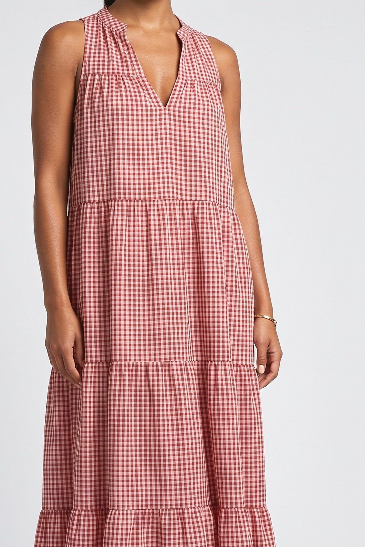 Red Striped Pleated Maxi Dress, fabric detail