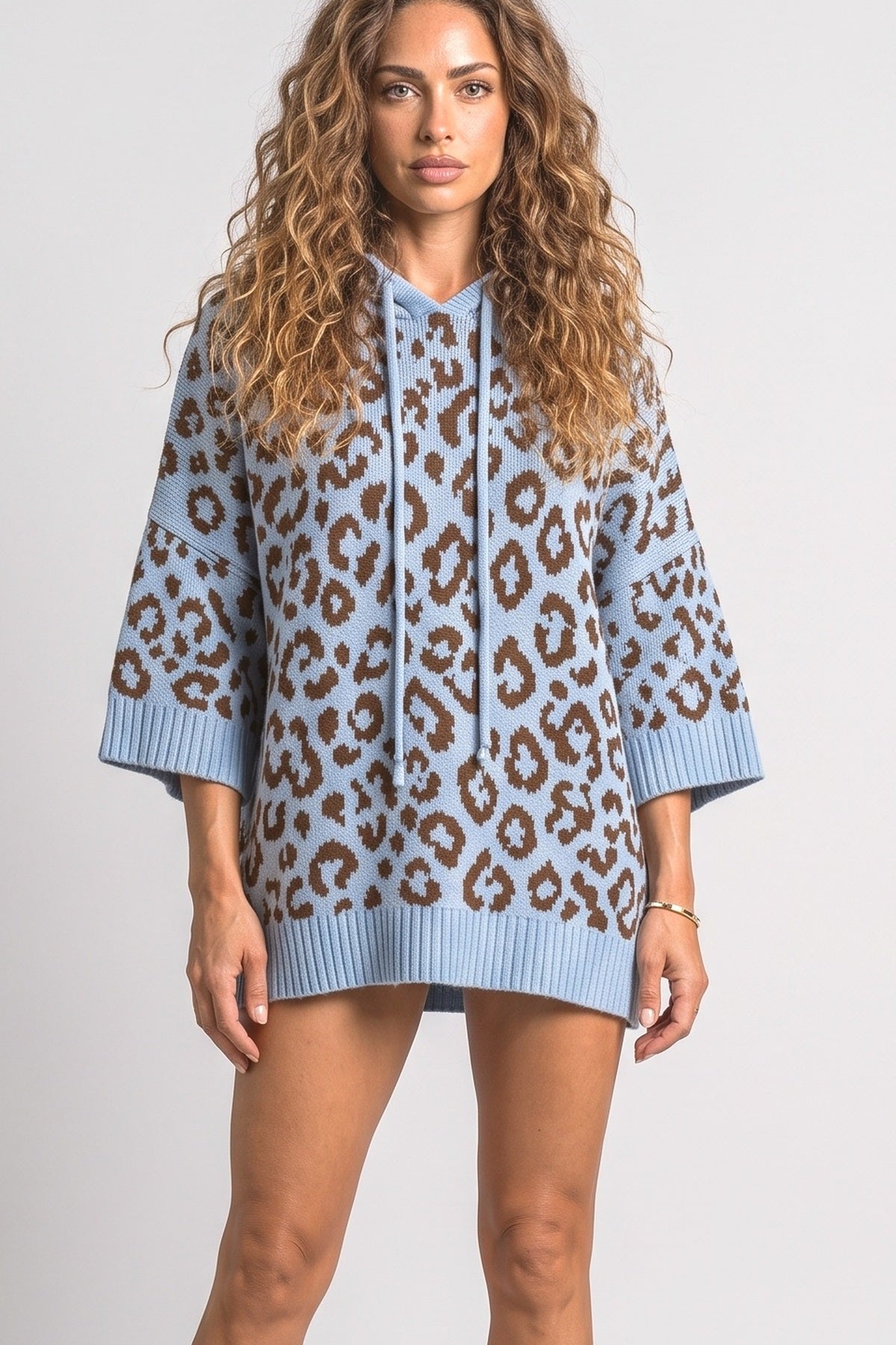Knit Leopard Oversized Hoodie, fabric detail