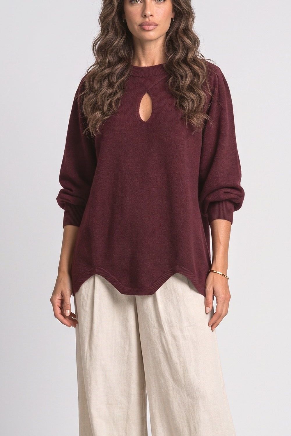 Burgundy Cutout Knit Top, fabric detail