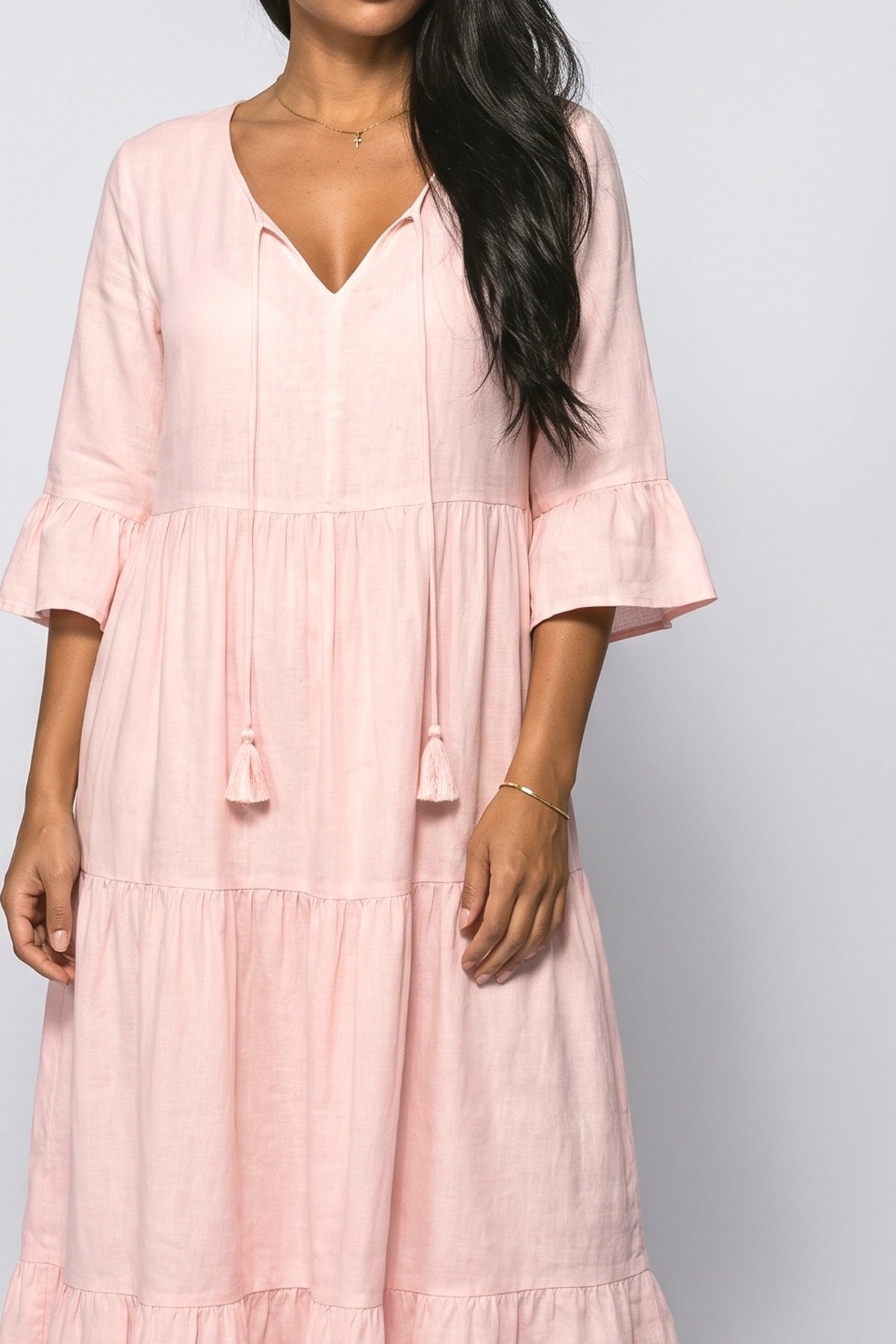 V-Neck Tiered Midi Dress, fabric detail