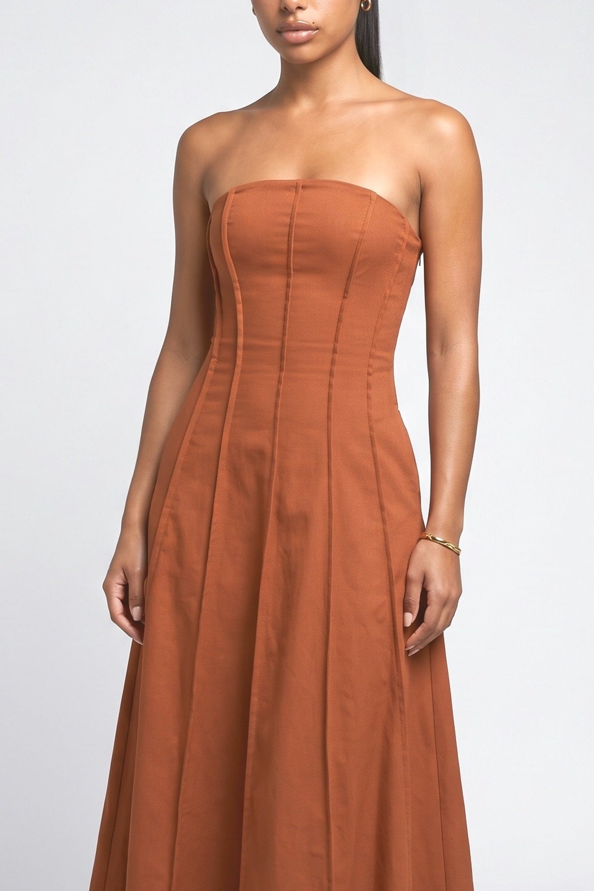 Orange Strapless A-Line Maxi Dress, fabric detail