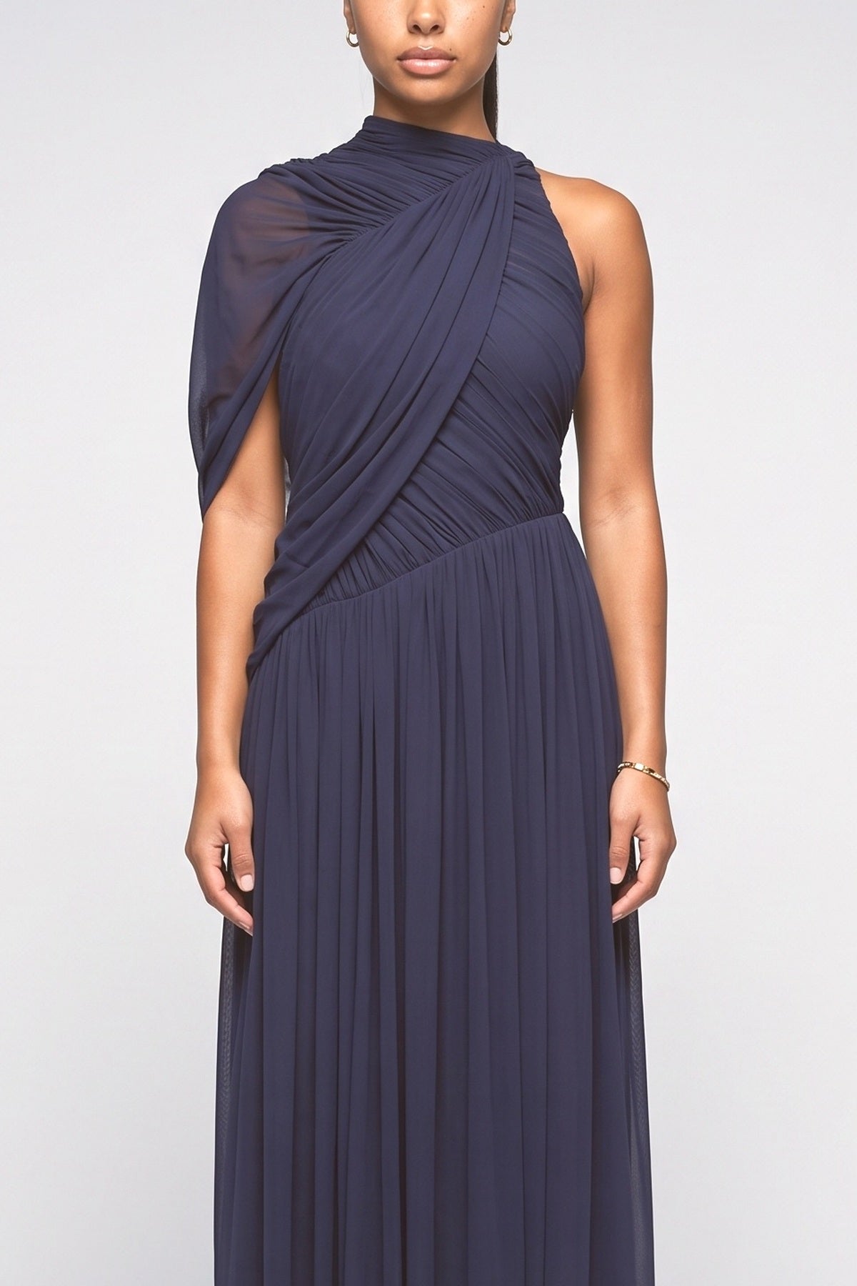 One Shoulder Draped Ruched Maxi Dress, fabric detail