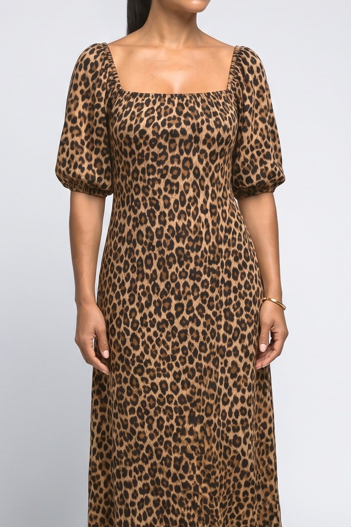 Multicolor Square Neck Leopard Maxi Dress, fabric detail