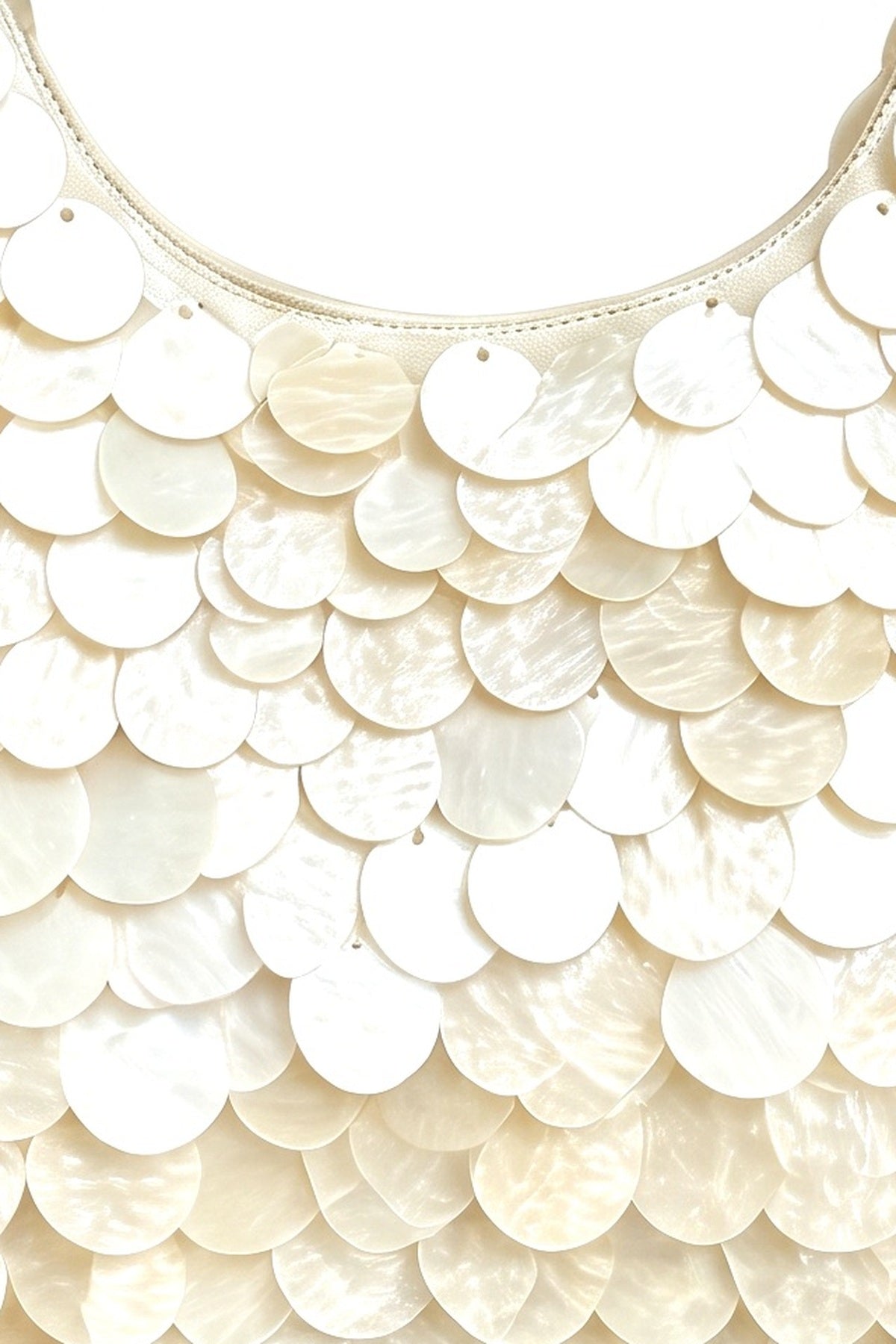 Bamboo Handle Pearl Shell Disc Hobo Bag, fabric detail