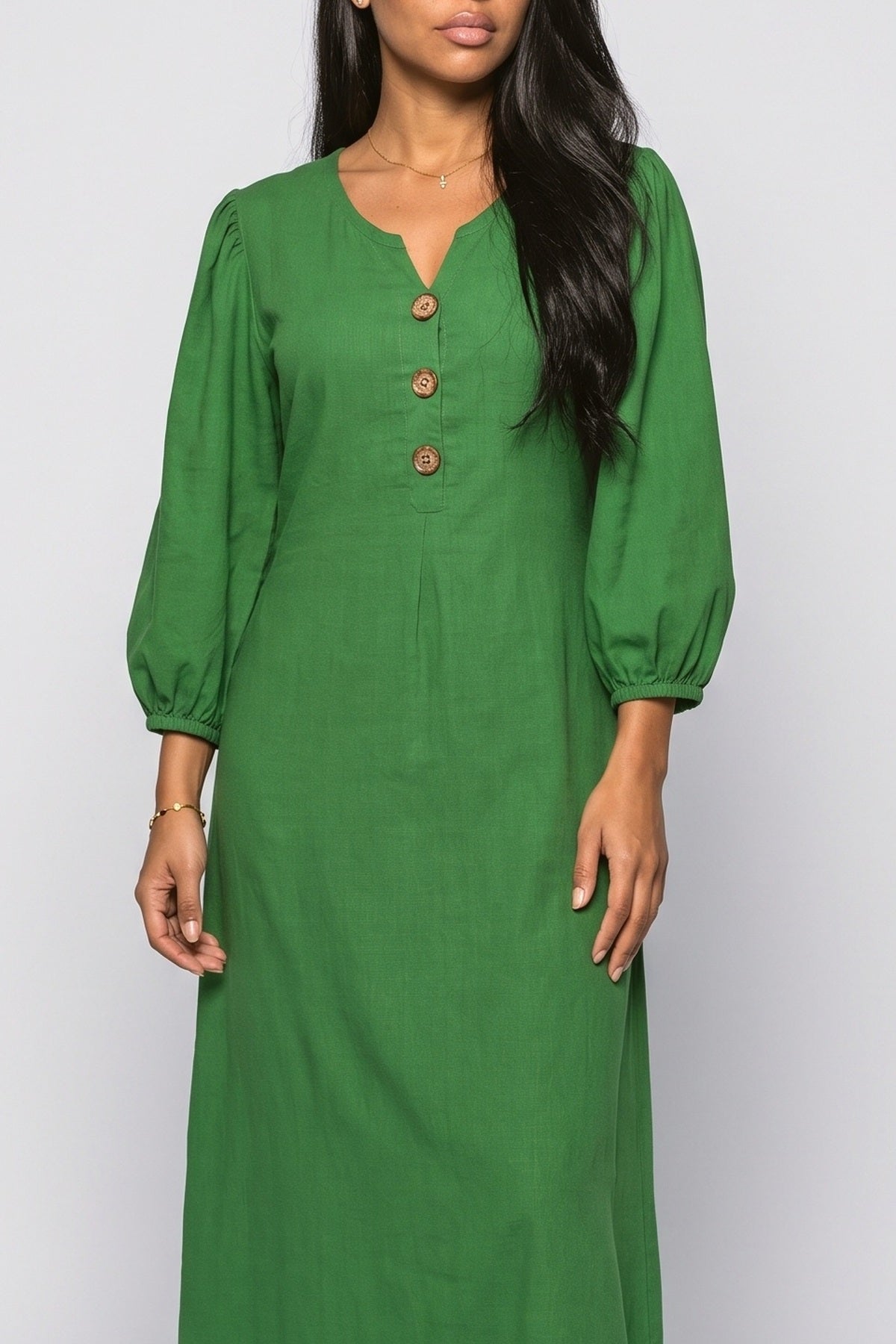 V-Neck Puff Sleeve Maxi Dress, fabric detail