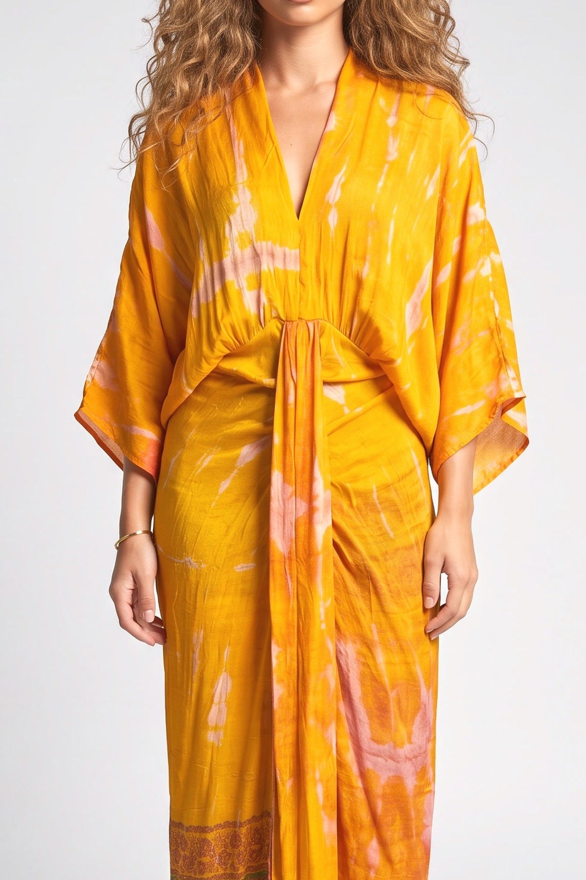 Yellow Illusion Printed Dress, fabric detail