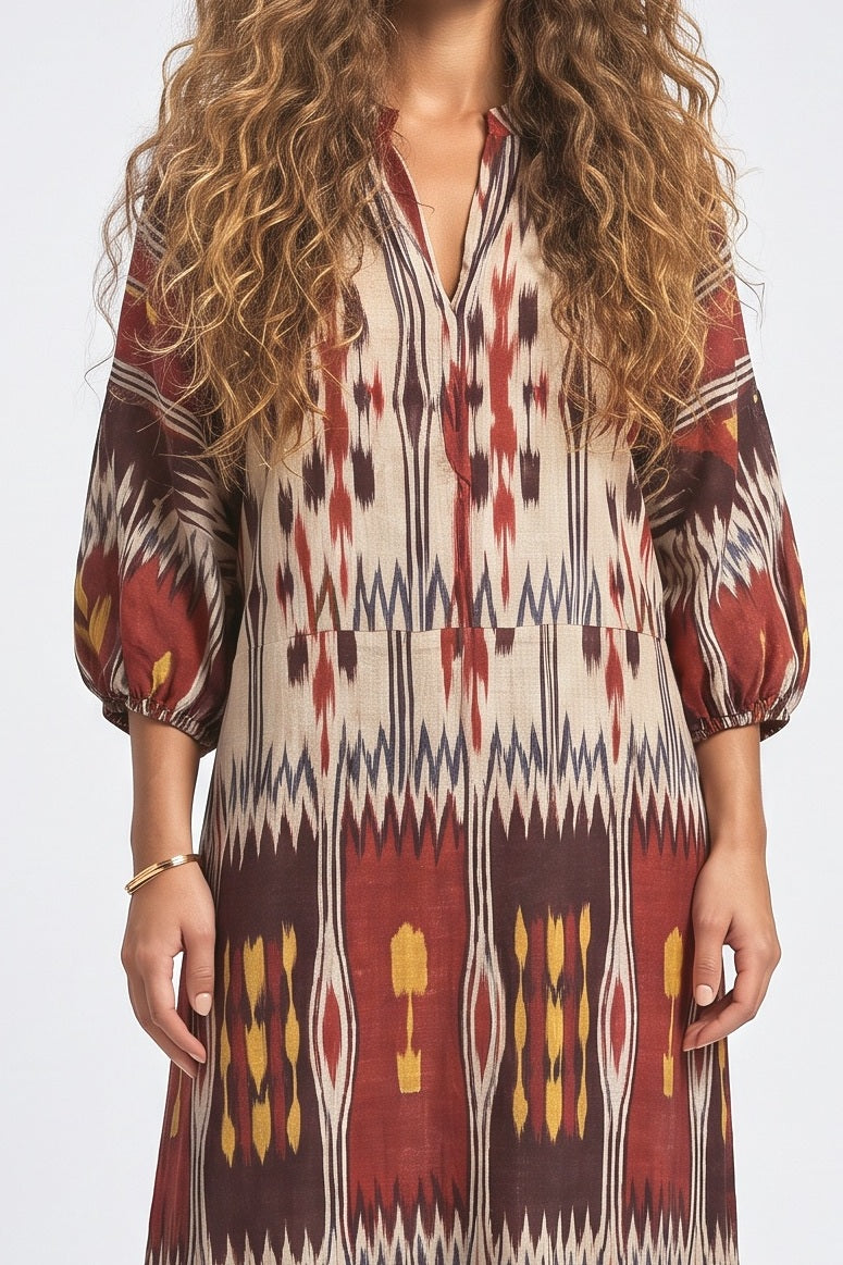 Bohemian Style Ekater Print Maxi Dress, fabric detail