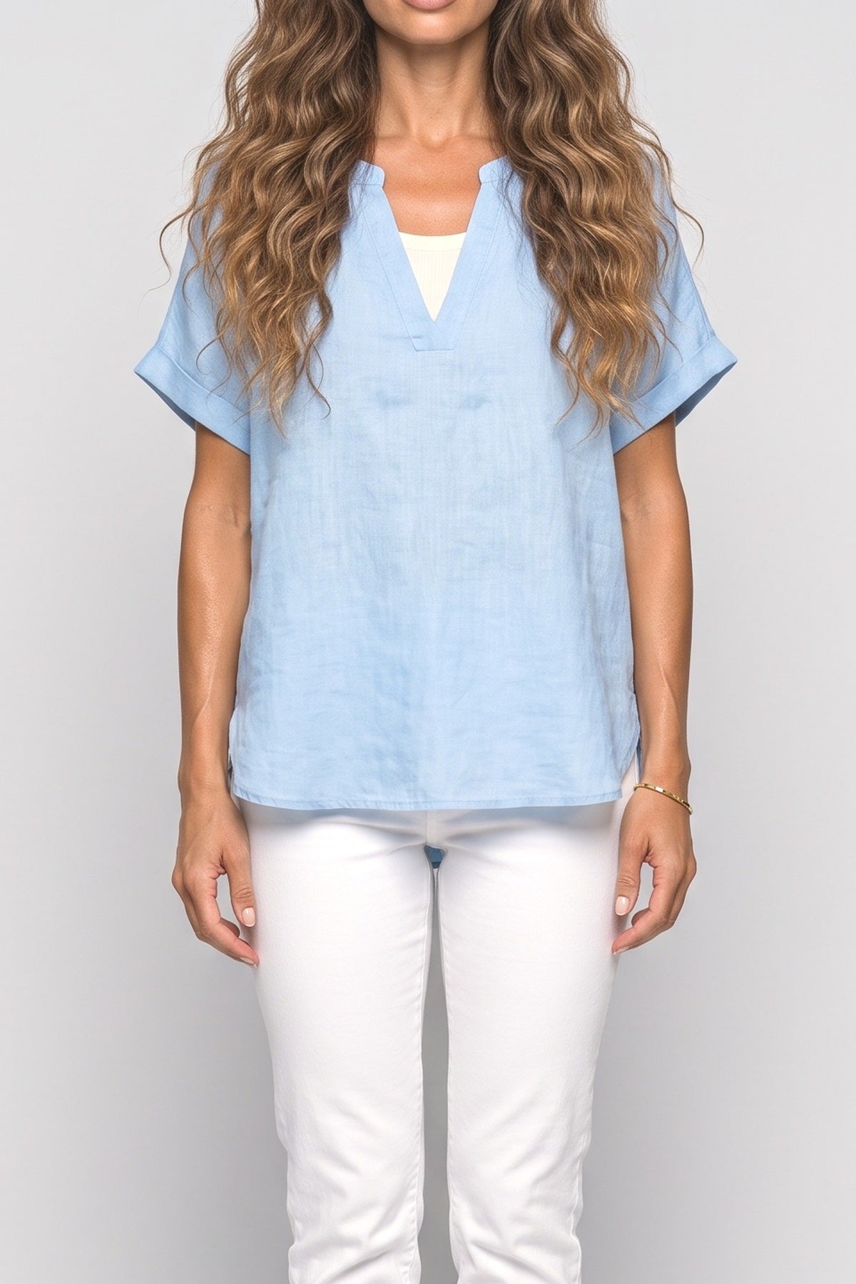 V-Neck Short Sleeve Blouse, fabric detail