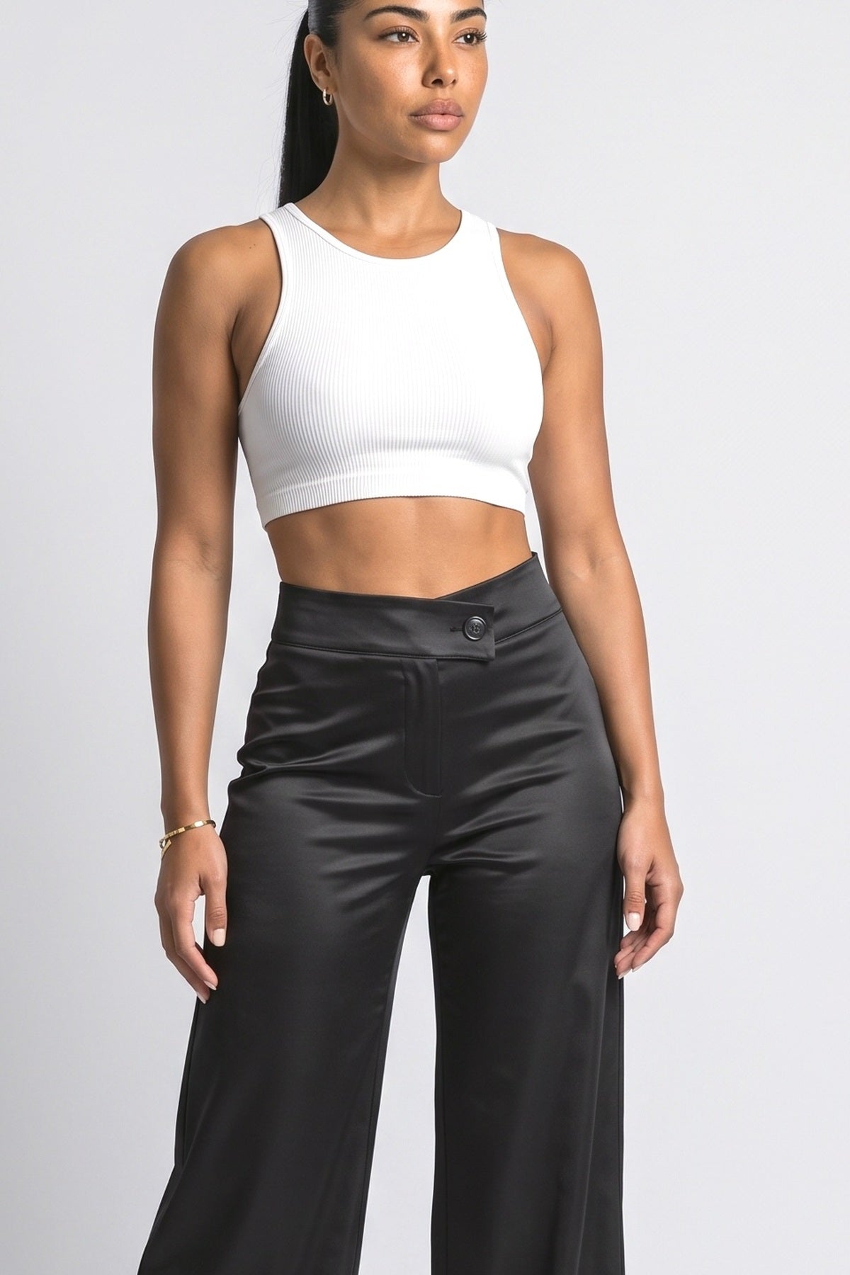 Satin Asymmetric Wide Leg Pants, fabric detail