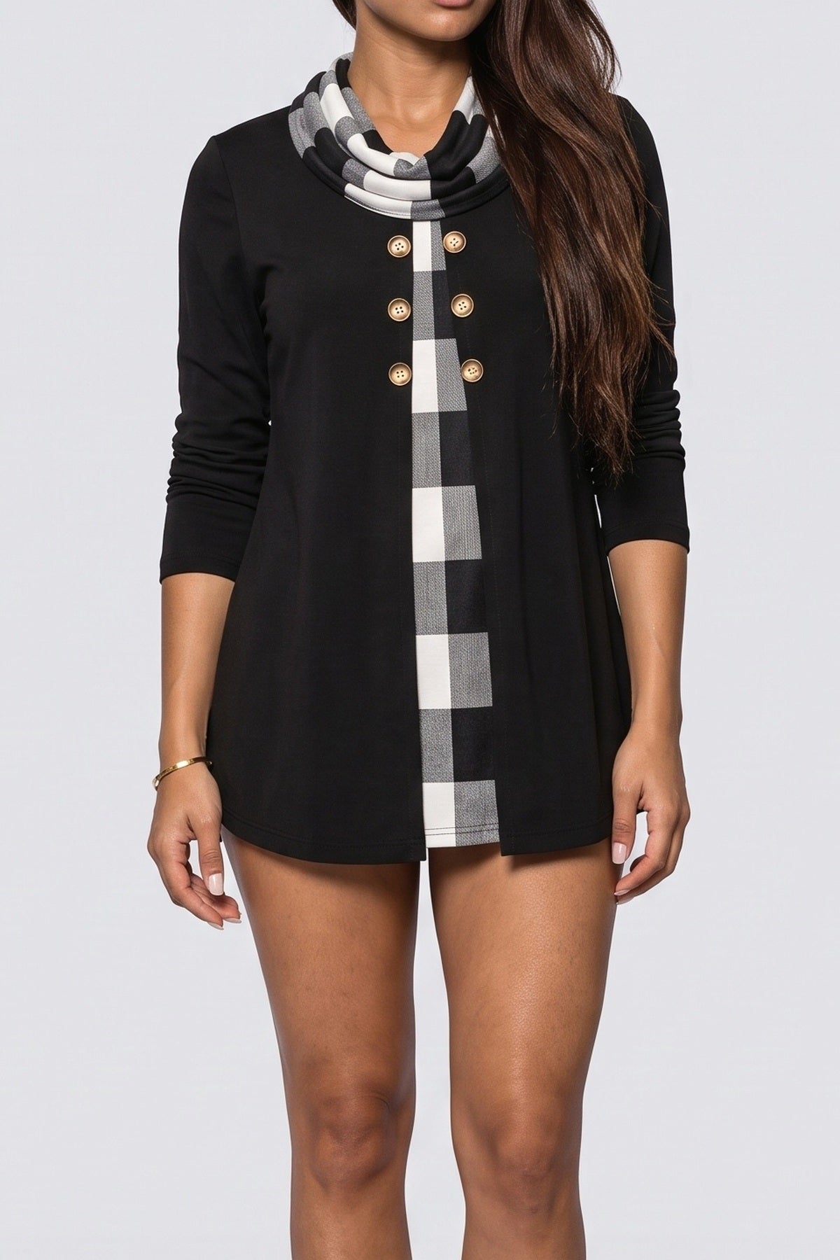 Plaid Long Sleeve Blouse, fabric detail