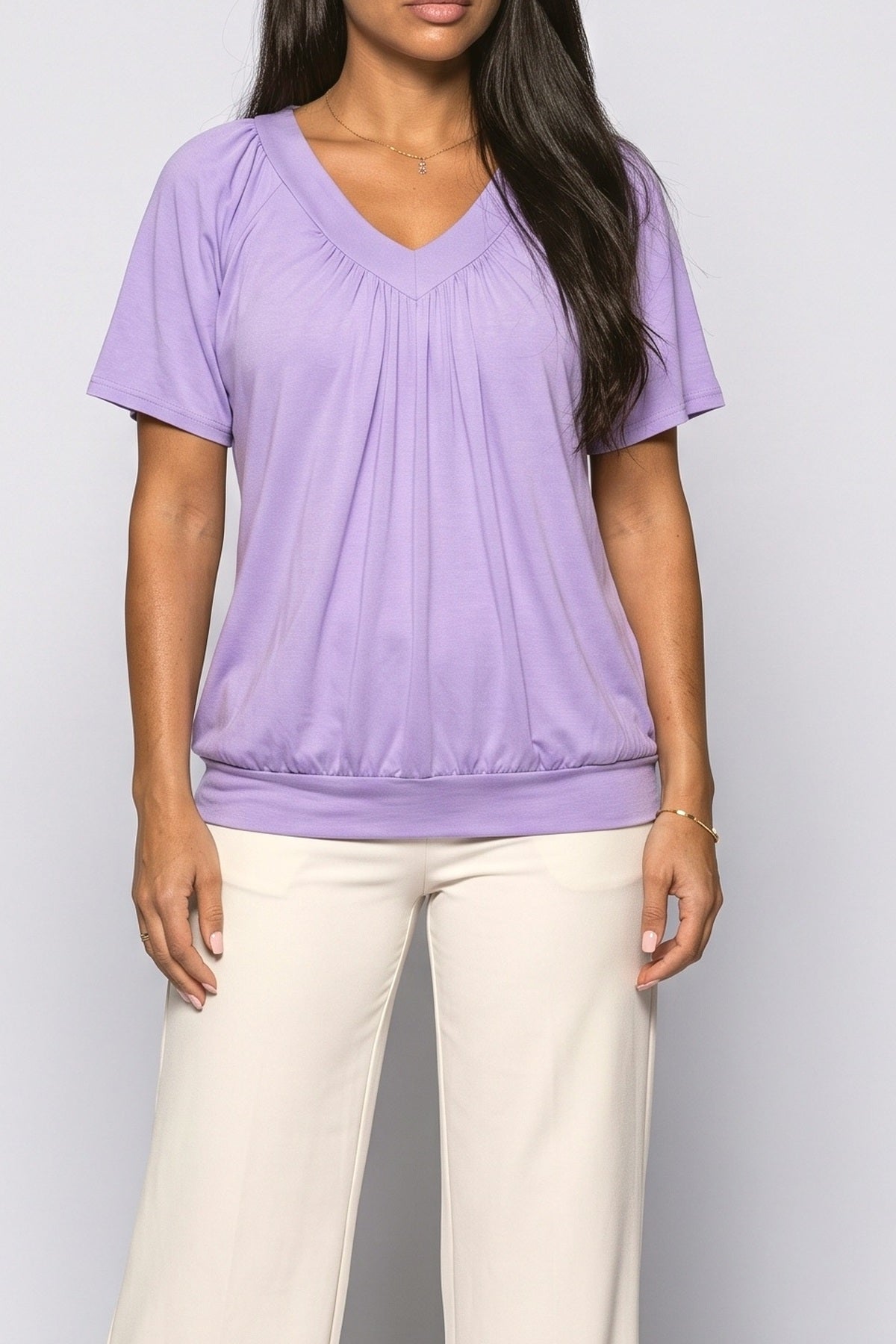 V-Neck Pleated Blouse, fabric detail