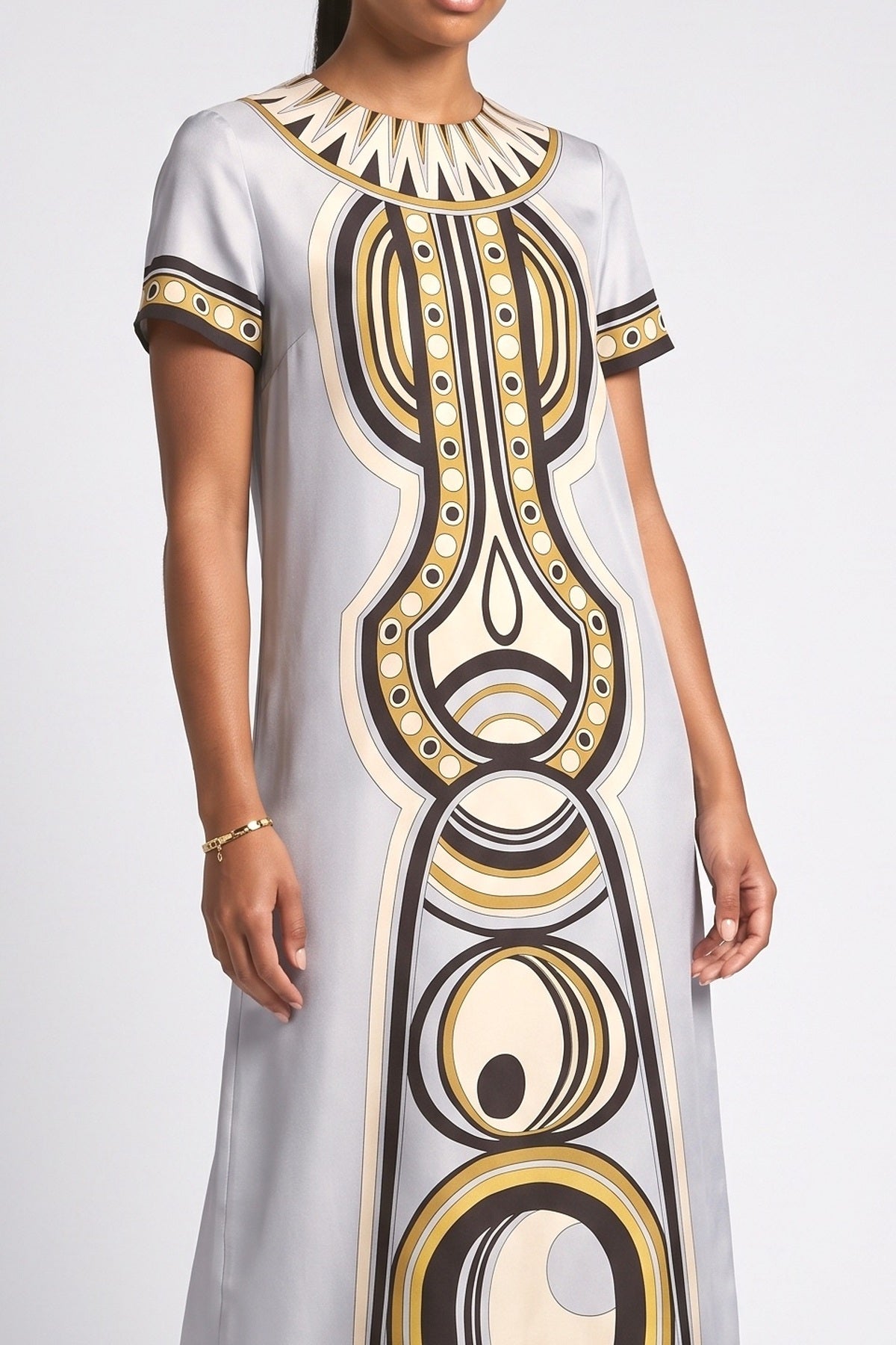 Gray Geometric Short Sleeve Maxi Dress, fabric detail