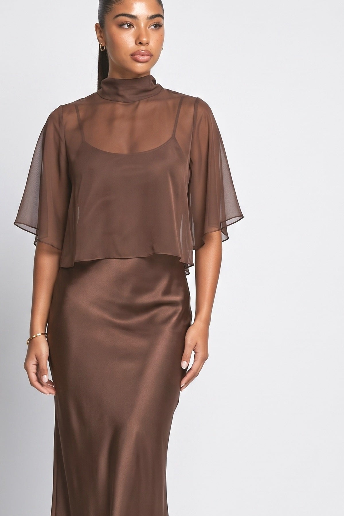 Brown Satin Outfit Set, fabric detail