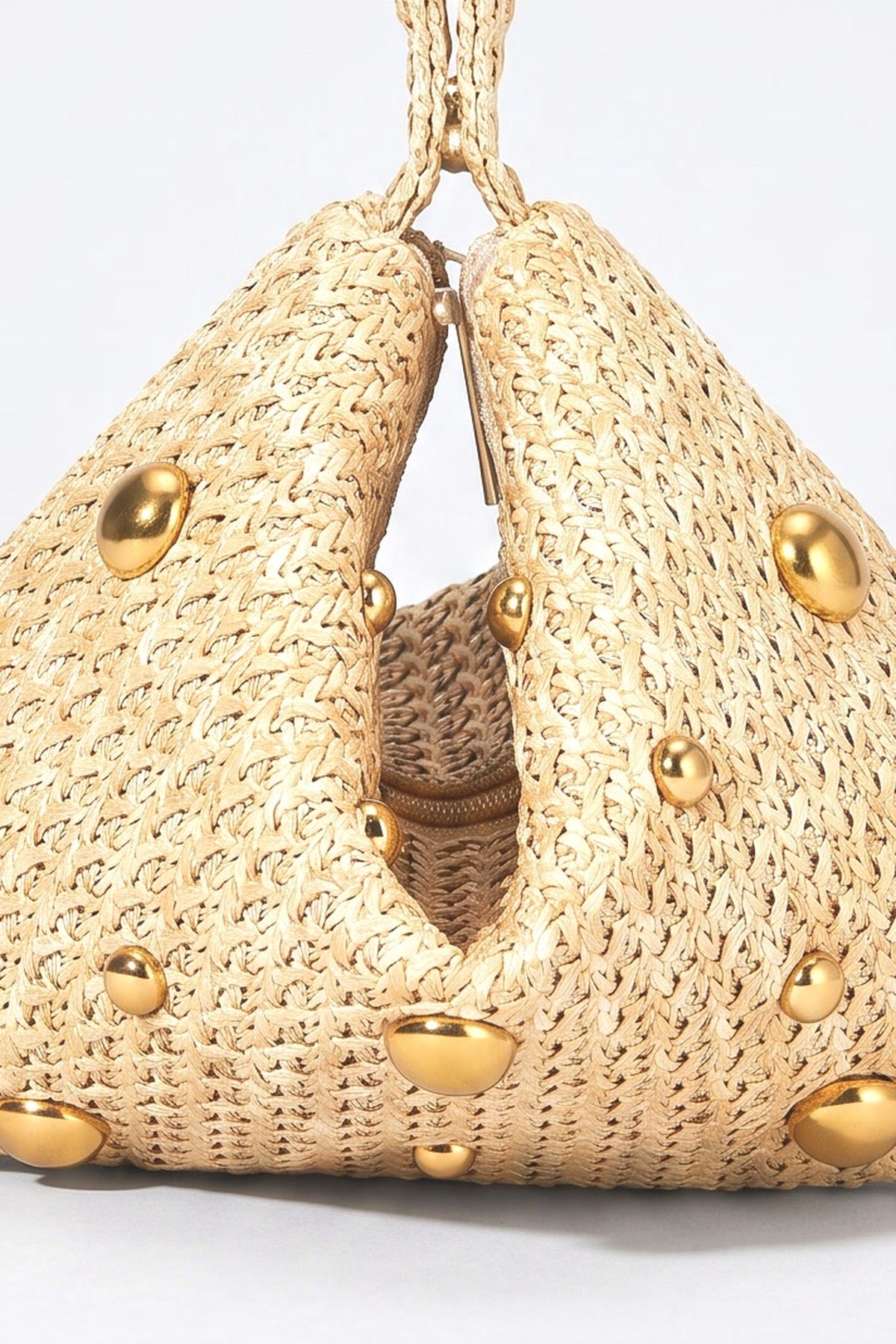 Beaded Woven Straw Wristlet Bag, fabric detail