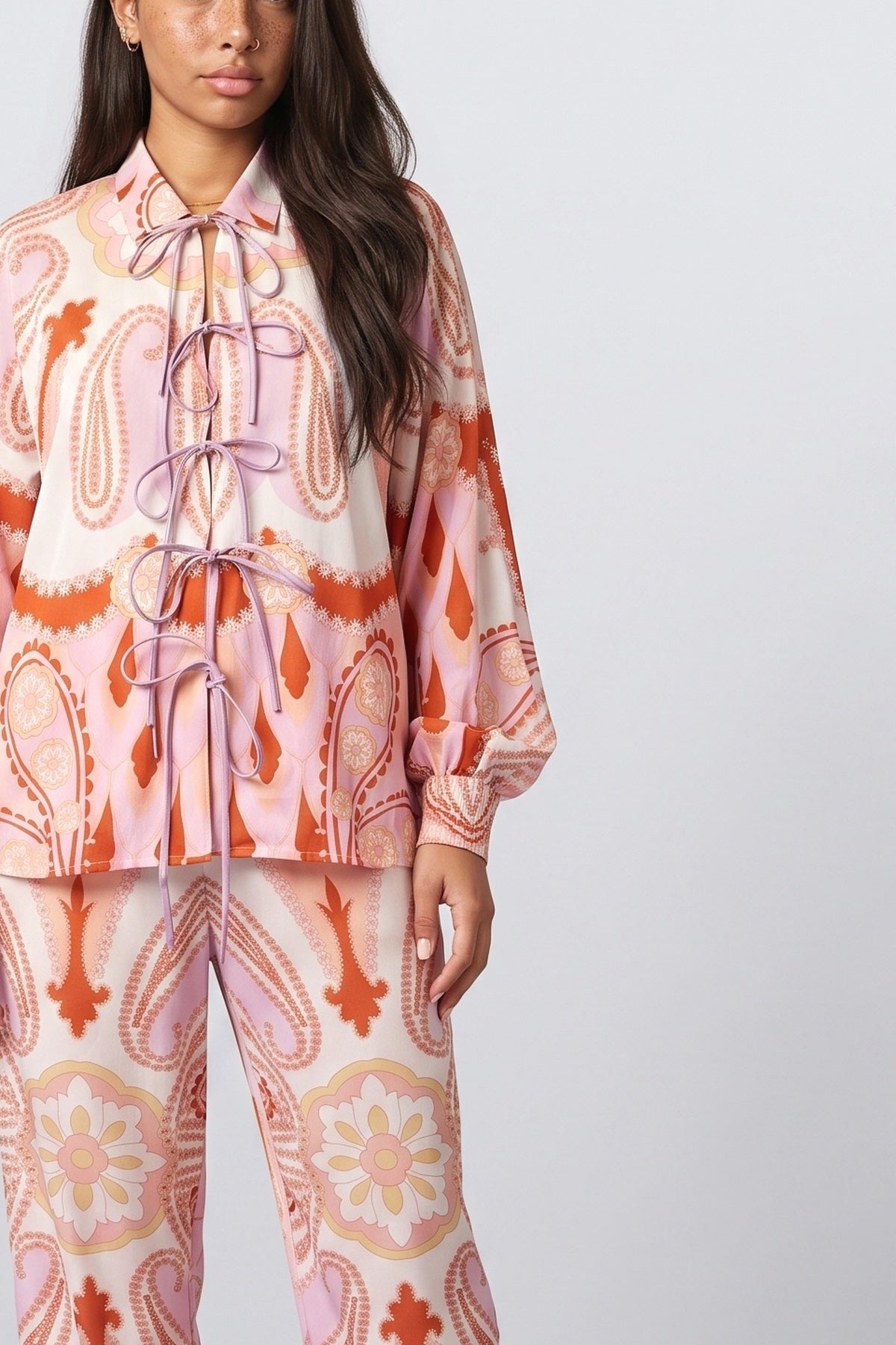 Pink Paisley Relaxed Outfit Set, fabric detail