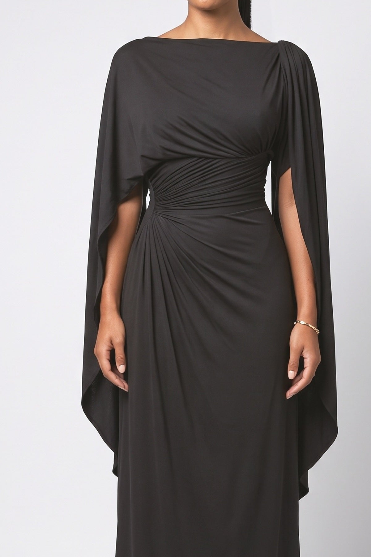 Boat Neck Pleated Slim Fit Maxi Dress, fabric detail
