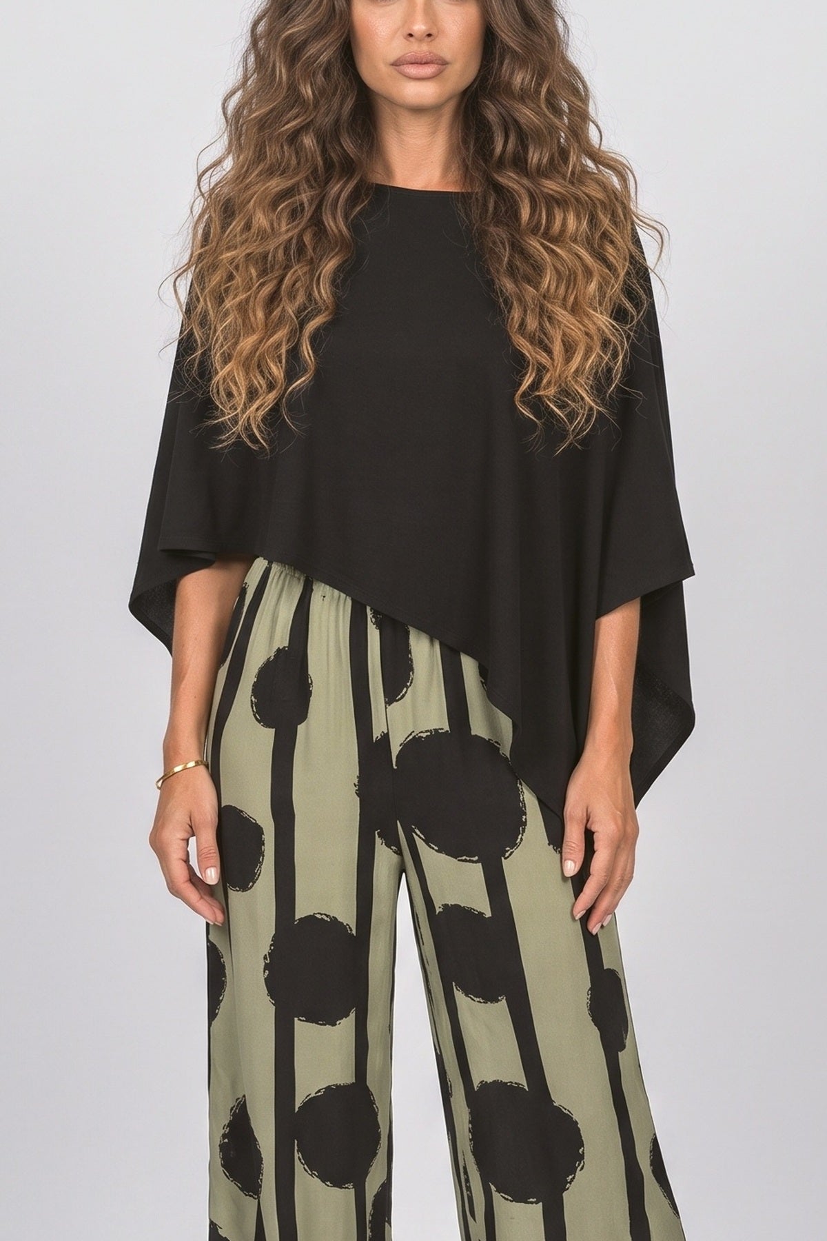 Black Asymmetric Two Piece Outfit, fabric detail