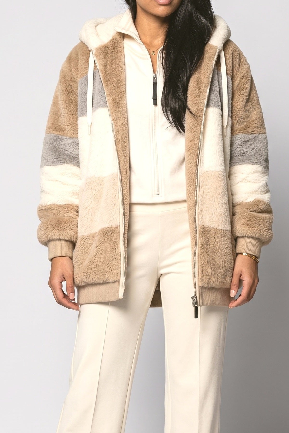 Colorblock Oversized Fleece Jacket, fabric detail