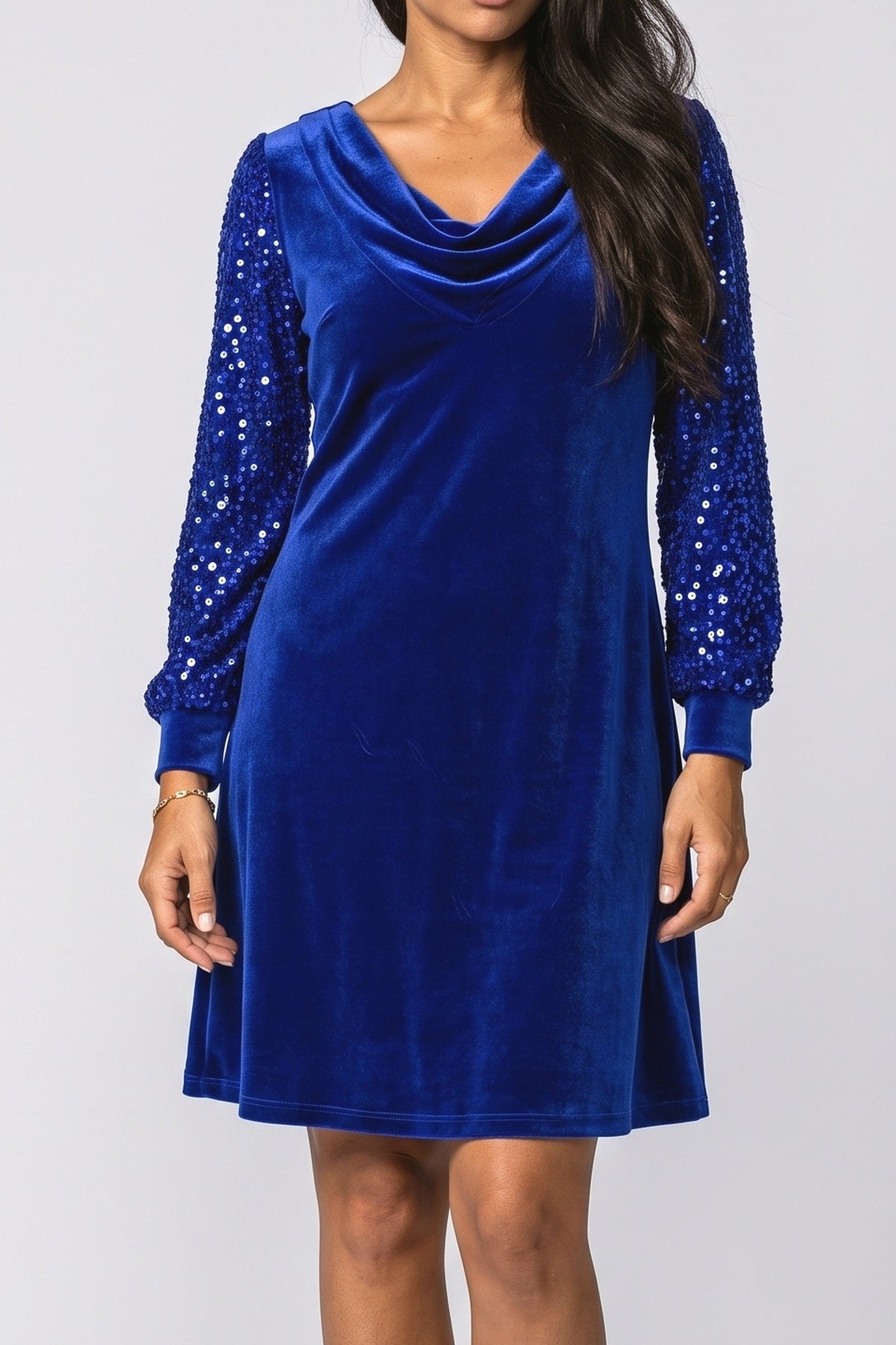 Sequin Cowl Neck Cocktail Dress, fabric detail