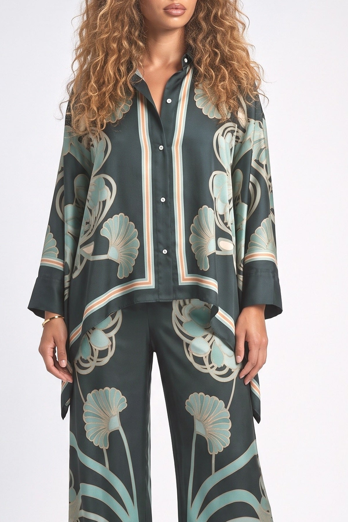 Abstract Satin Outfit Set, fabric detail
