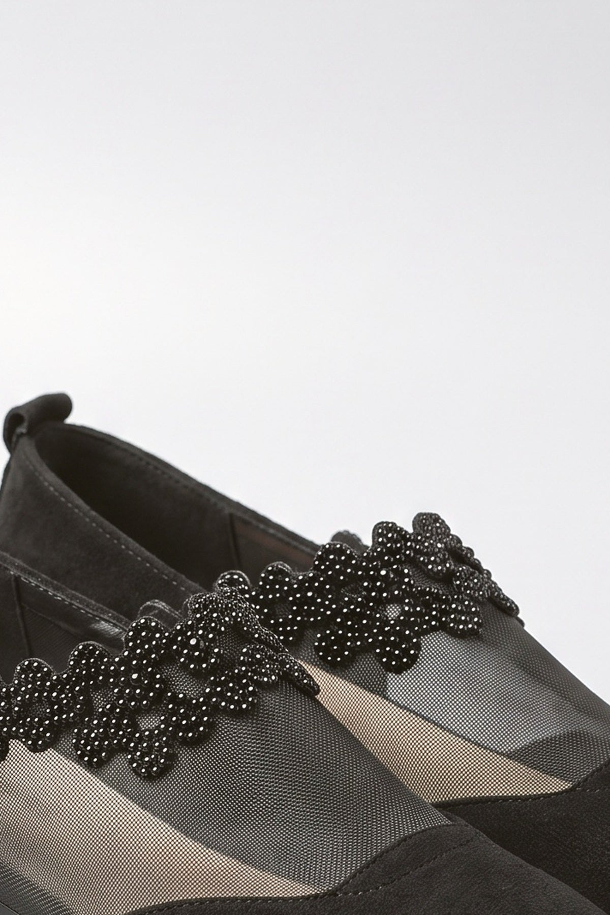 Black Beaded Casual Shoes Women, fabric detail
