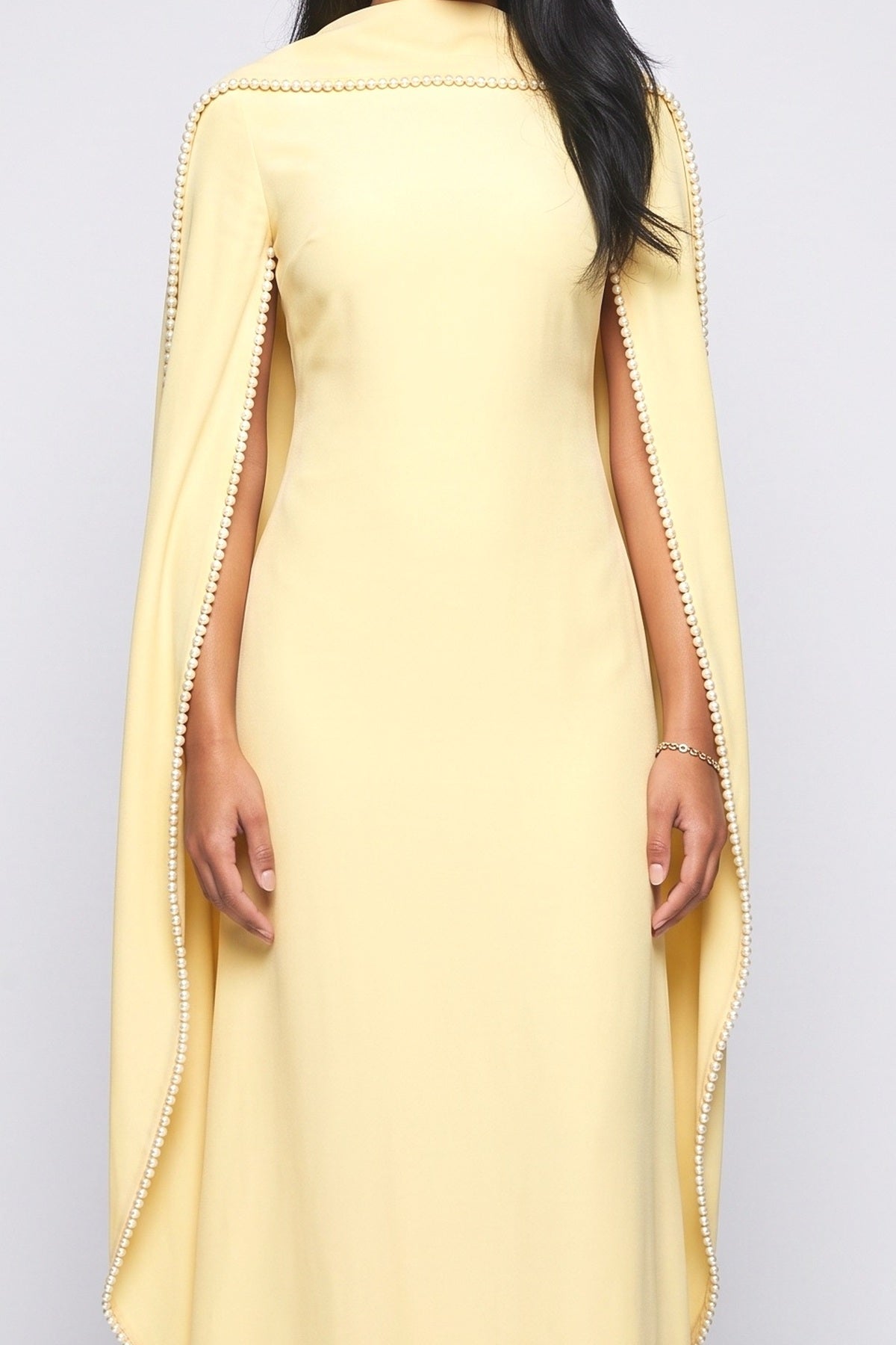 Yellow Cape Maxi Dress, fabric detail