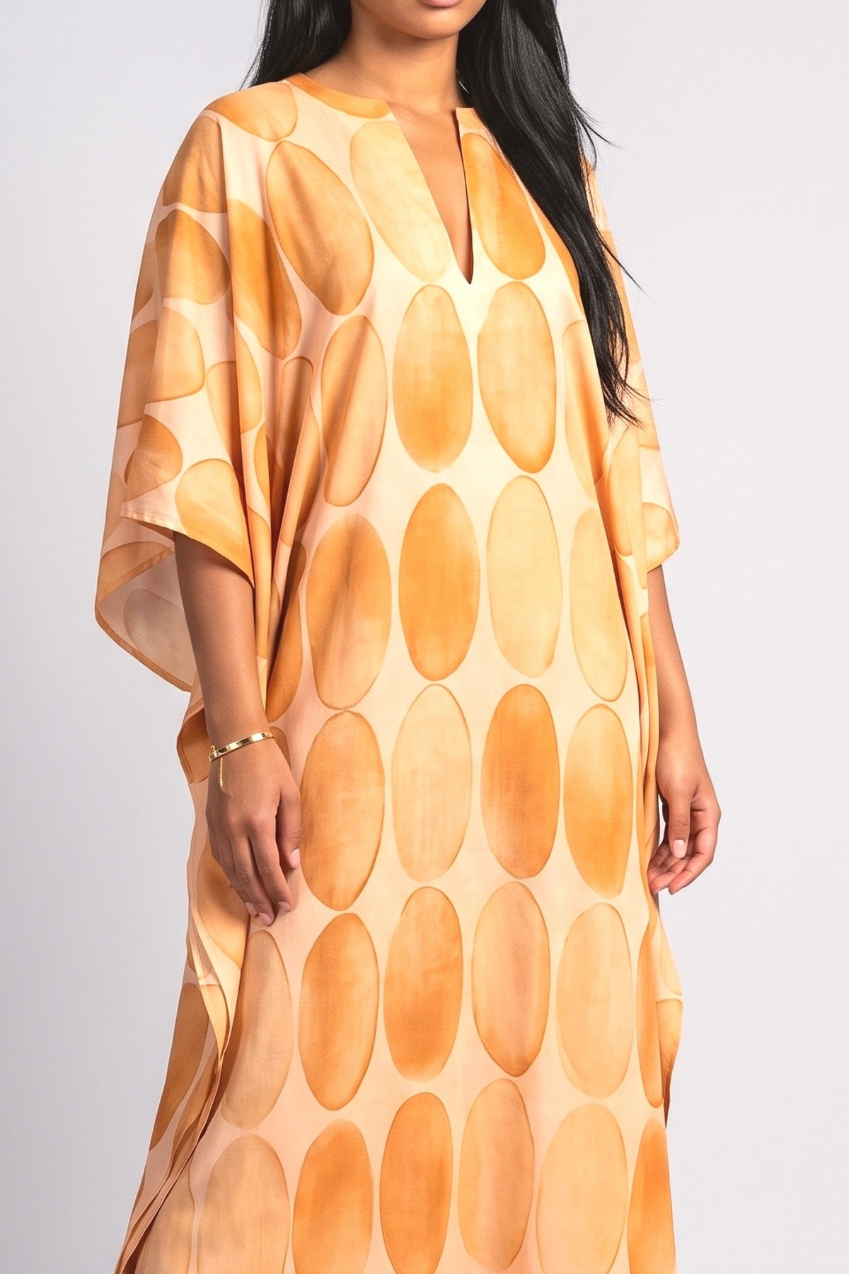 Orange Geometric Batwing Sleeve Relaxed Dress, fabric detail