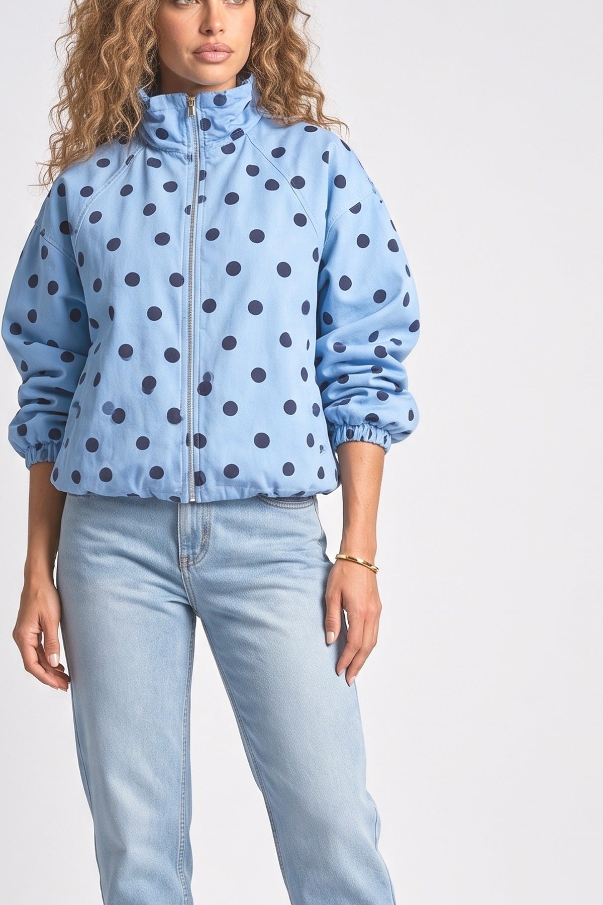 Polka Dot Denim Jacket, fabric detail